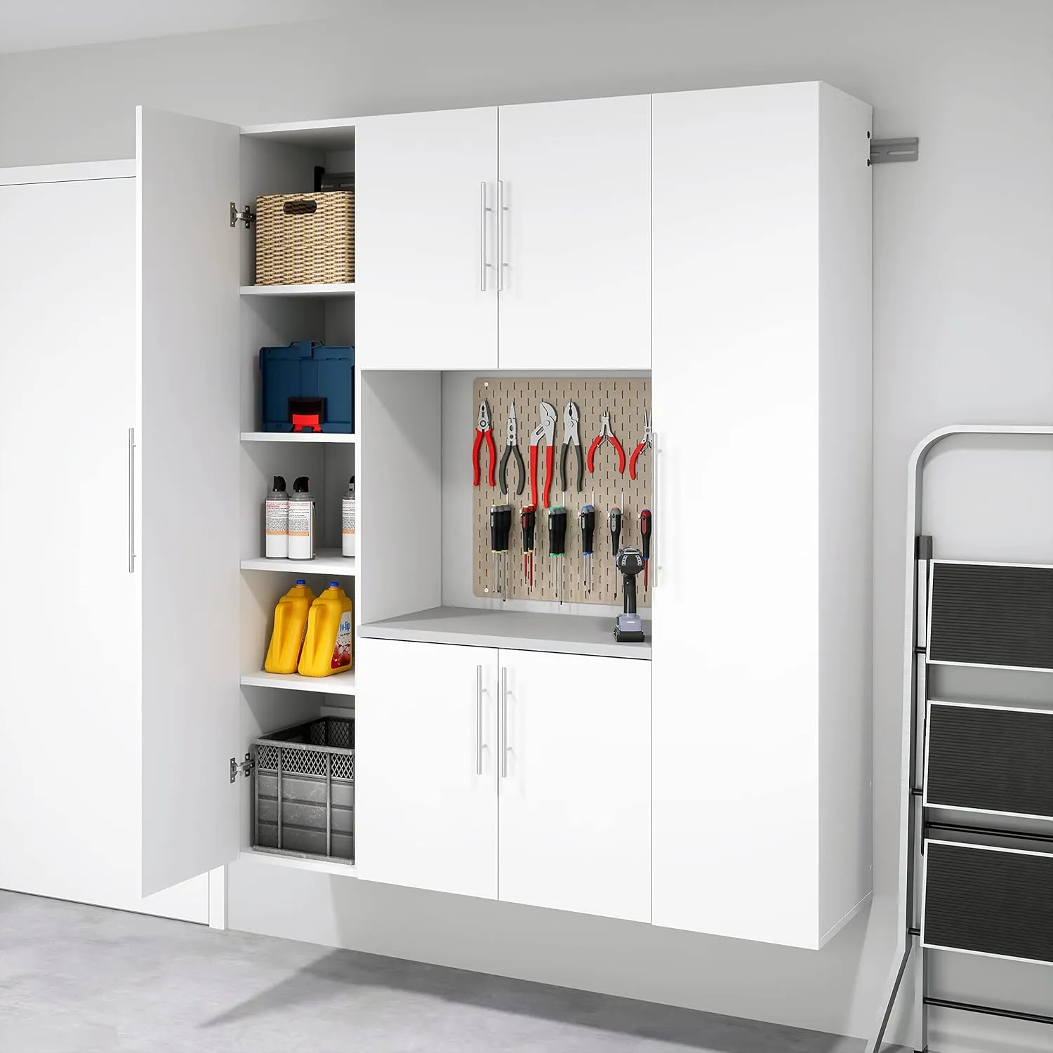 Prepac HangUps 2-Door Wall Mounted Garage Base Storage Cabinet, Work Table Storage Organizer Cabinet, 30" W x 24" H x 16" D, White