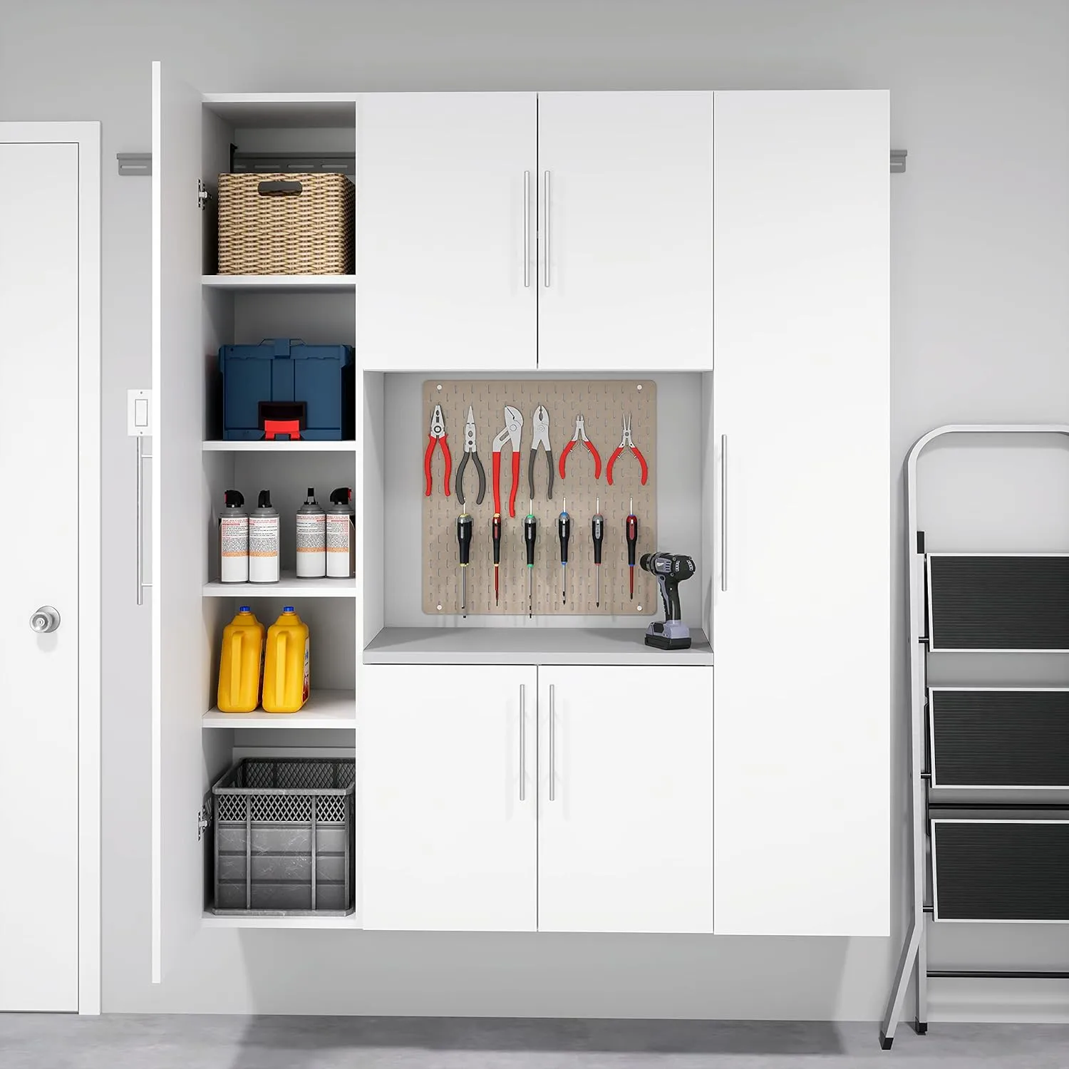 Prepac HangUps 2-Door Wall Mounted Garage Base Storage Cabinet, Work Table Storage Organizer Cabinet, 30" W x 24" H x 16" D, White