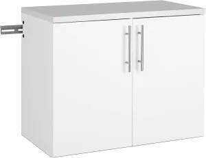 Prepac HangUps 2-Door Wall Mounted Garage Base Storage Cabinet, Work Table Storage Organizer Cabinet, 30" W x 24" H x 16" D, White