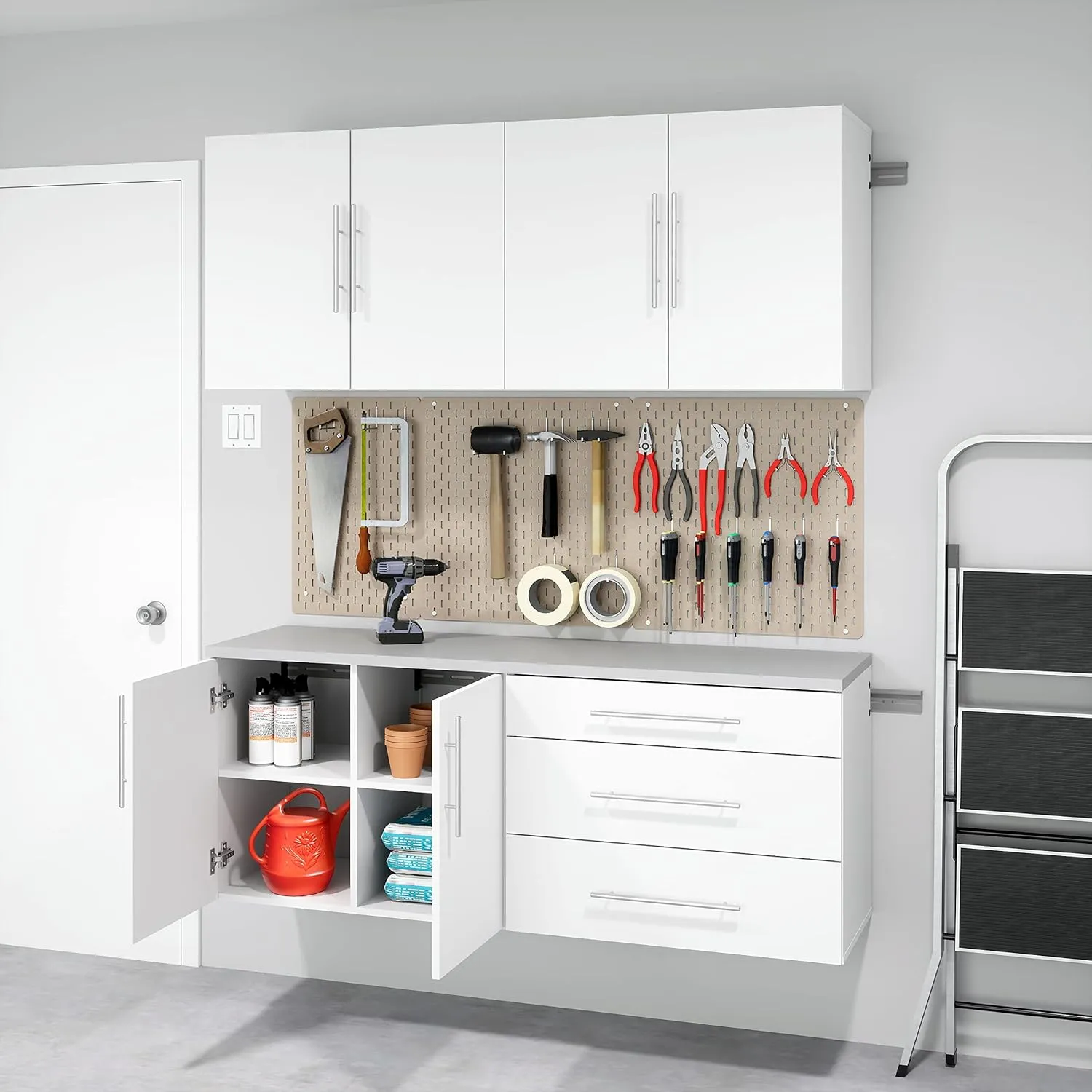 Prepac HangUps 2-Door Wall Mounted Garage Base Storage Cabinet, Work Table Storage Organizer Cabinet, 30" W x 24" H x 16" D, White