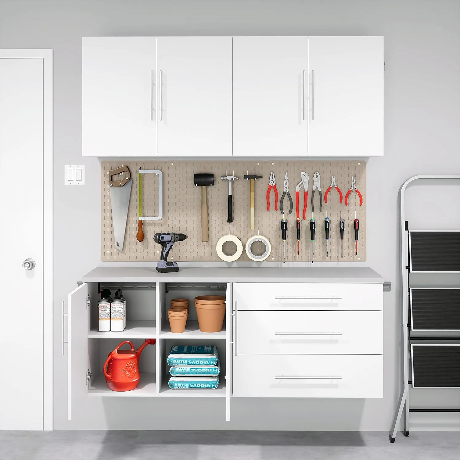 Prepac HangUps 2-Door Wall Mounted Garage Base Storage Cabinet, Work Table Storage Organizer Cabinet, 30" W x 24" H x 16" D, White