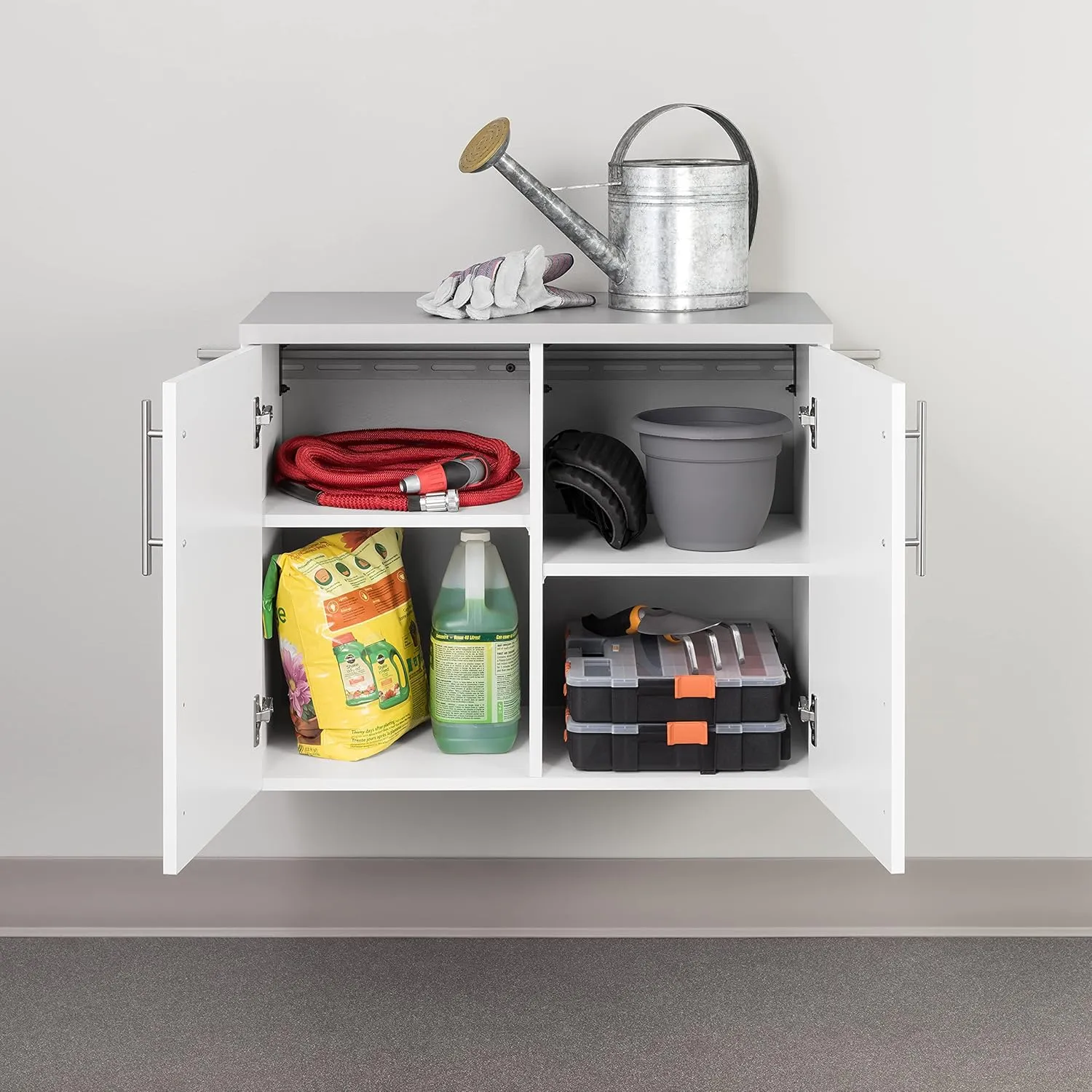 Prepac HangUps 2-Door Wall Mounted Garage Base Storage Cabinet, Work Table Storage Organizer Cabinet, 30" W x 24" H x 16" D, White