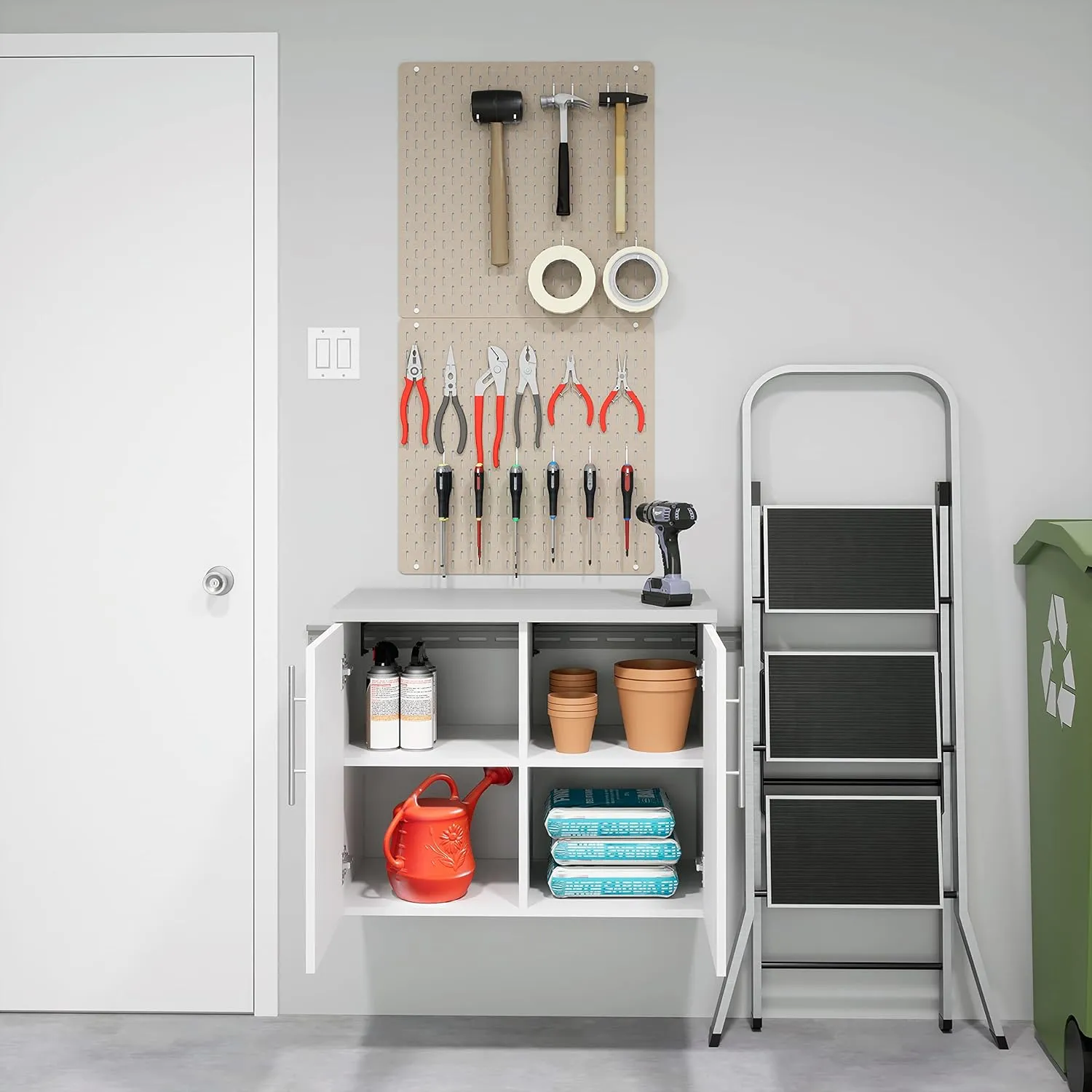 Prepac HangUps 2-Door Wall Mounted Garage Base Storage Cabinet, Work Table Storage Organizer Cabinet, 30" W x 24" H x 16" D, White