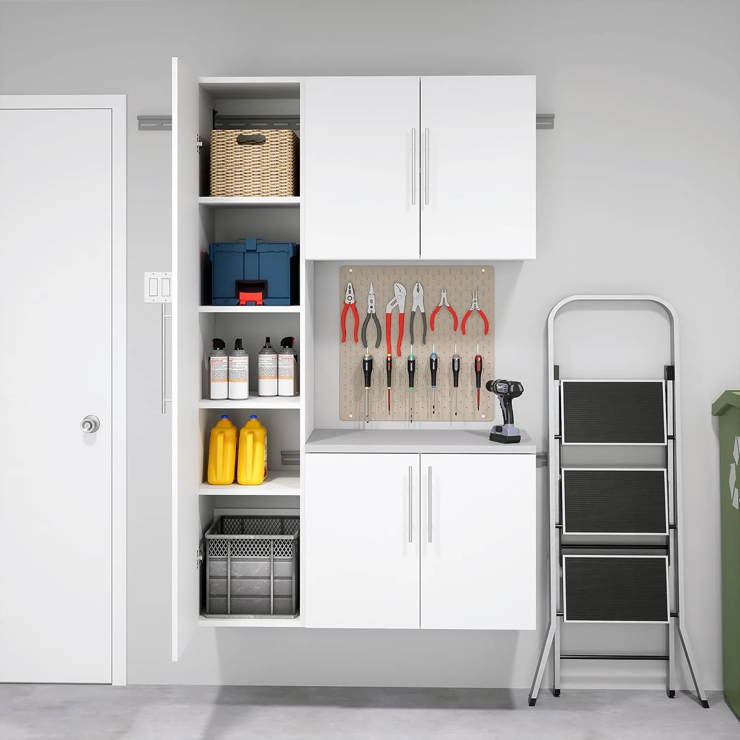 Prepac HangUps 2-Door Wall Mounted Garage Base Storage Cabinet, Work Table Storage Organizer Cabinet, 30" W x 24" H x 16" D, White