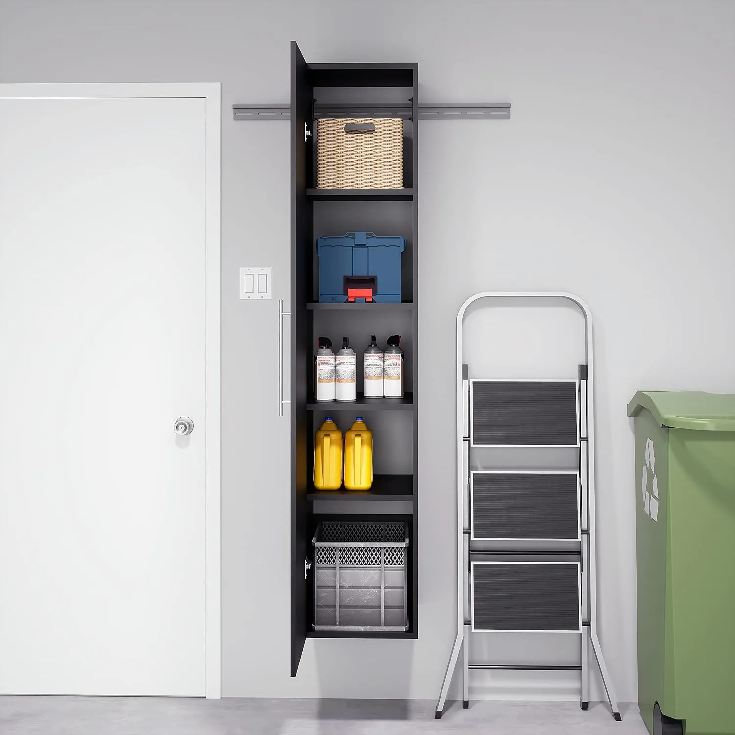 Prepac HangUps Narrow Wall Mounted Garage Storage Cabinet, Tall Storage Organizer Cabinet, 15" W x 72" H x 16" D, Black
