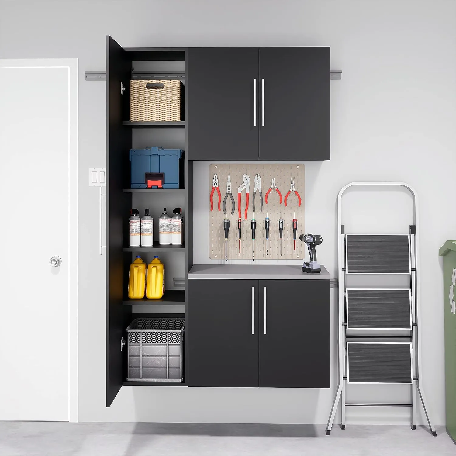 Prepac HangUps Narrow Wall Mounted Garage Storage Cabinet, Tall Storage Organizer Cabinet, 15" W x 72" H x 16" D, Black