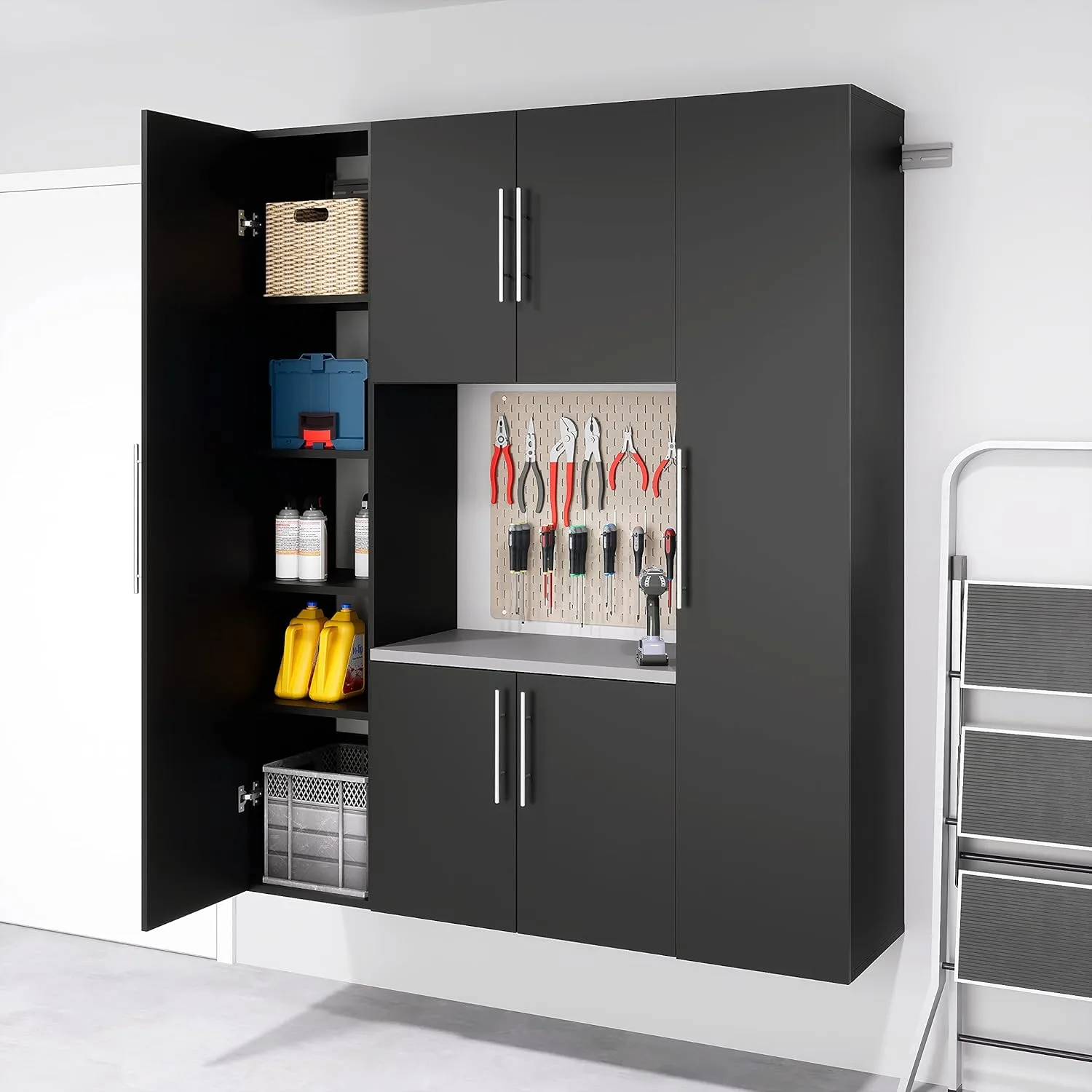 Prepac HangUps Narrow Wall Mounted Garage Storage Cabinet, Tall Storage Organizer Cabinet, 15" W x 72" H x 16" D, Black