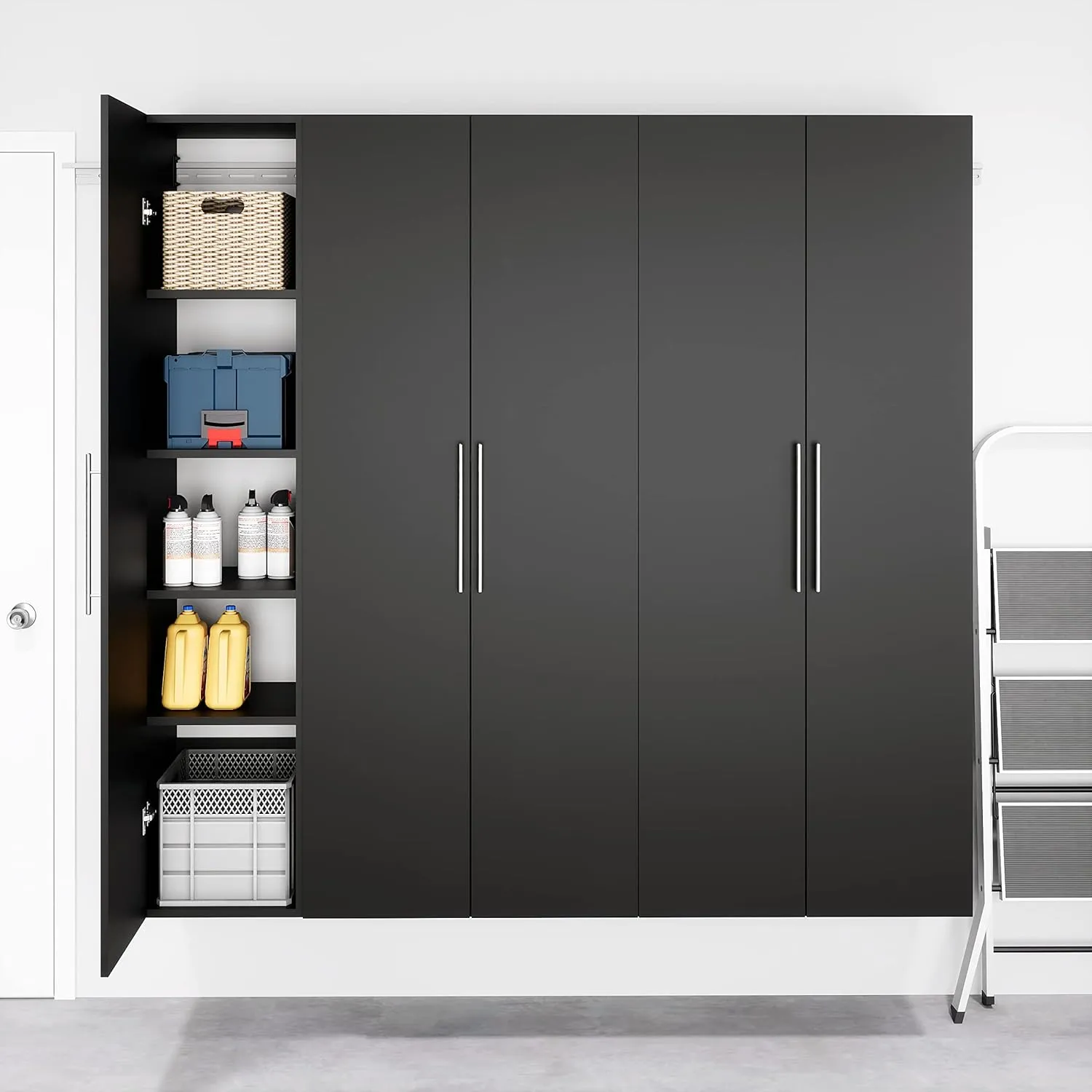Prepac HangUps Narrow Wall Mounted Garage Storage Cabinet, Tall Storage Organizer Cabinet, 15" W x 72" H x 16" D, Black