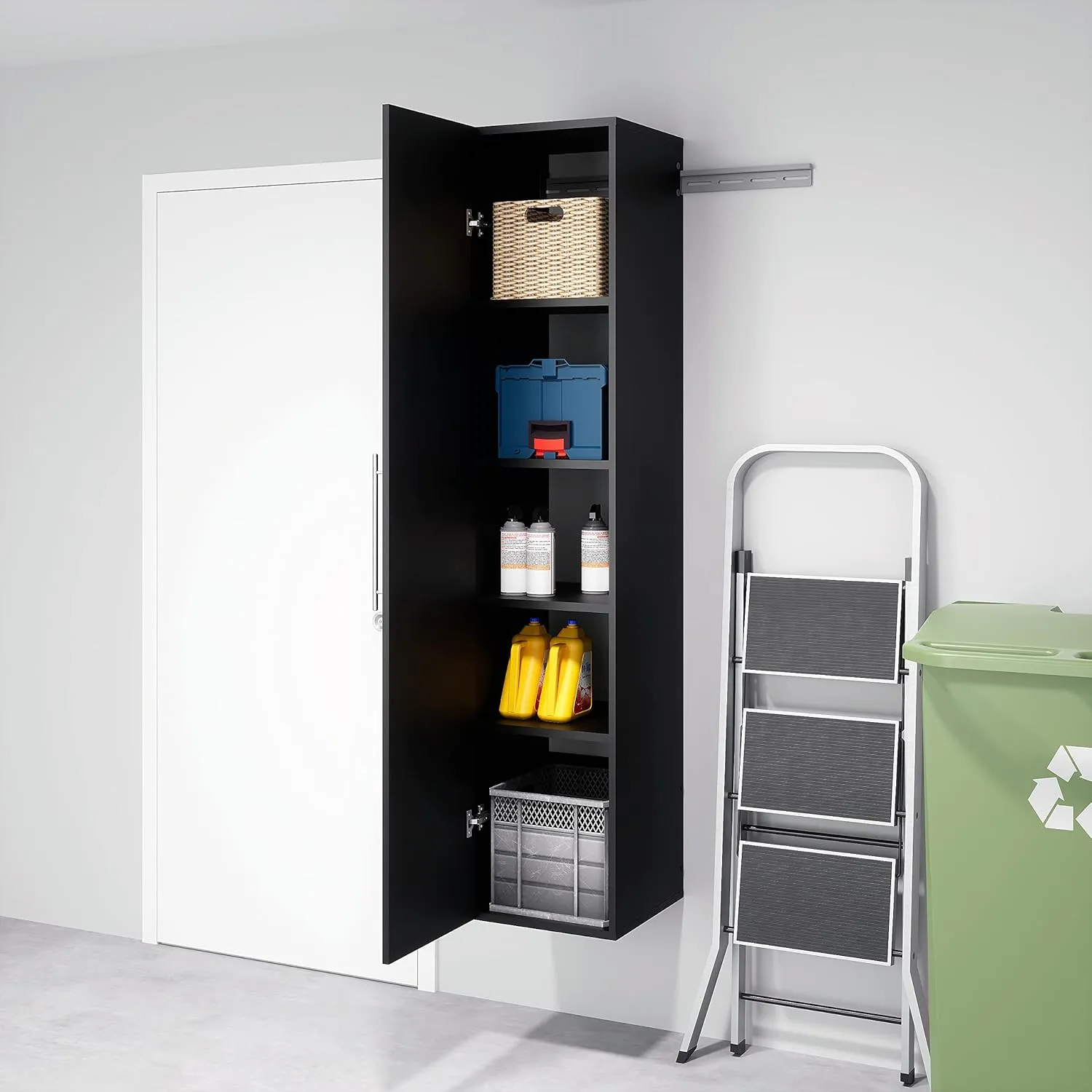 Prepac HangUps Narrow Wall Mounted Garage Storage Cabinet, Tall Storage Organizer Cabinet, 15" W x 72" H x 16" D, Black