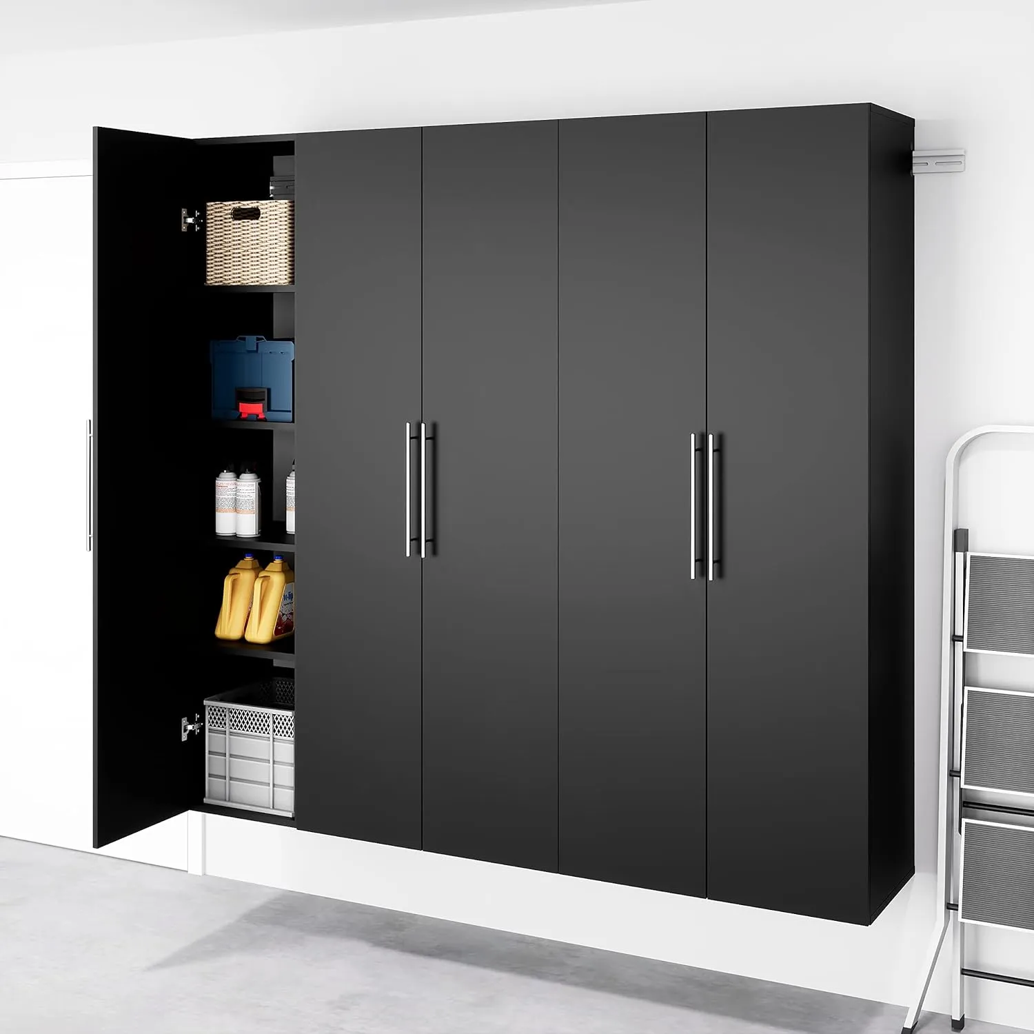 Prepac HangUps Narrow Wall Mounted Garage Storage Cabinet, Tall Storage Organizer Cabinet, 15" W x 72" H x 16" D, Black