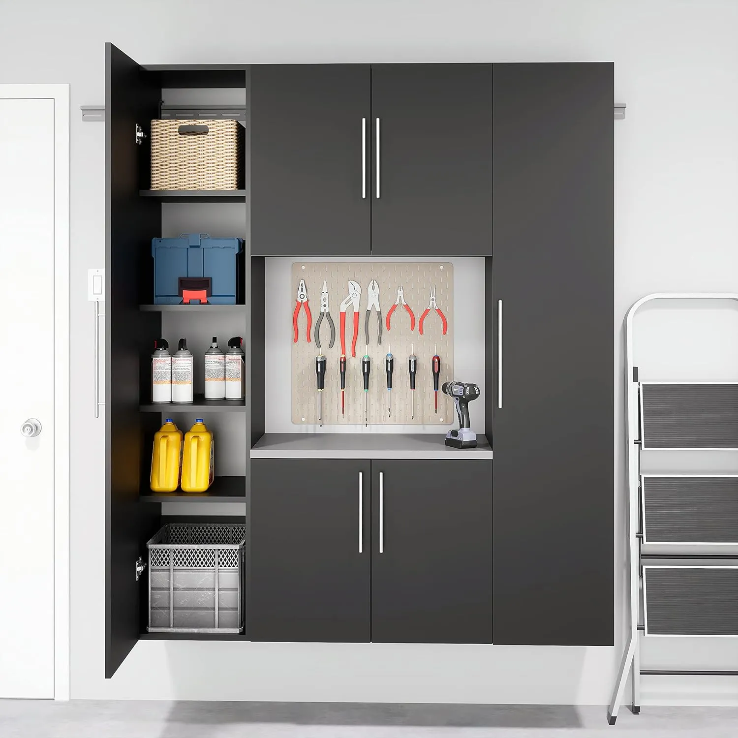 Prepac HangUps Narrow Wall Mounted Garage Storage Cabinet, Tall Storage Organizer Cabinet, 15" W x 72" H x 16" D, Black