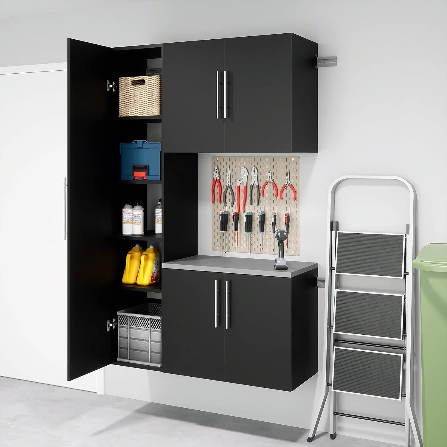 Prepac HangUps Narrow Wall Mounted Garage Storage Cabinet, Tall Storage Organizer Cabinet, 15" W x 72" H x 16" D, Black