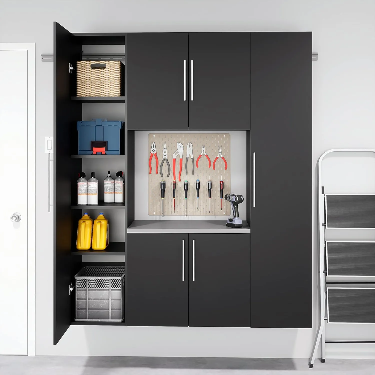Prepac HangUps Narrow Wall Mounted Garage Storage Cabinet, Tall Storage Organizer Cabinet, 18" W x 72" H x 20" D, Black