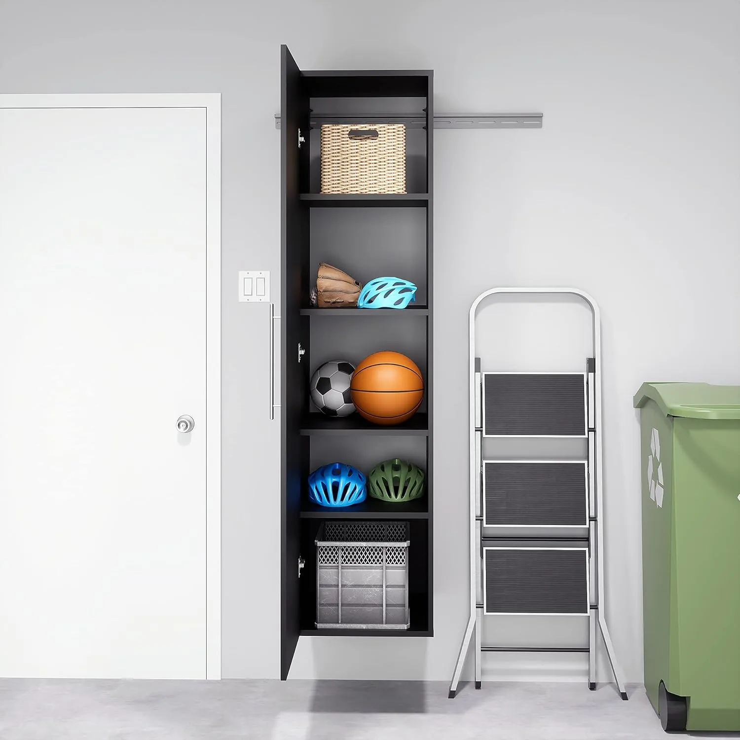 Prepac HangUps Narrow Wall Mounted Garage Storage Cabinet, Tall Storage Organizer Cabinet, 18" W x 72" H x 20" D, Black