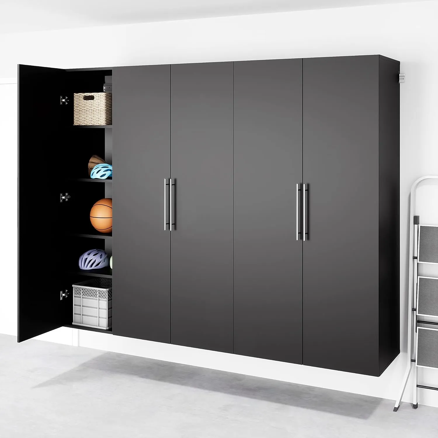 Prepac HangUps Narrow Wall Mounted Garage Storage Cabinet, Tall Storage Organizer Cabinet, 18" W x 72" H x 20" D, Black
