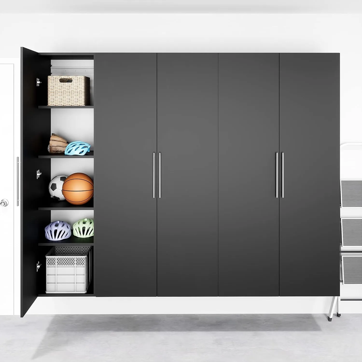 Prepac HangUps Narrow Wall Mounted Garage Storage Cabinet, Tall Storage Organizer Cabinet, 18" W x 72" H x 20" D, Black