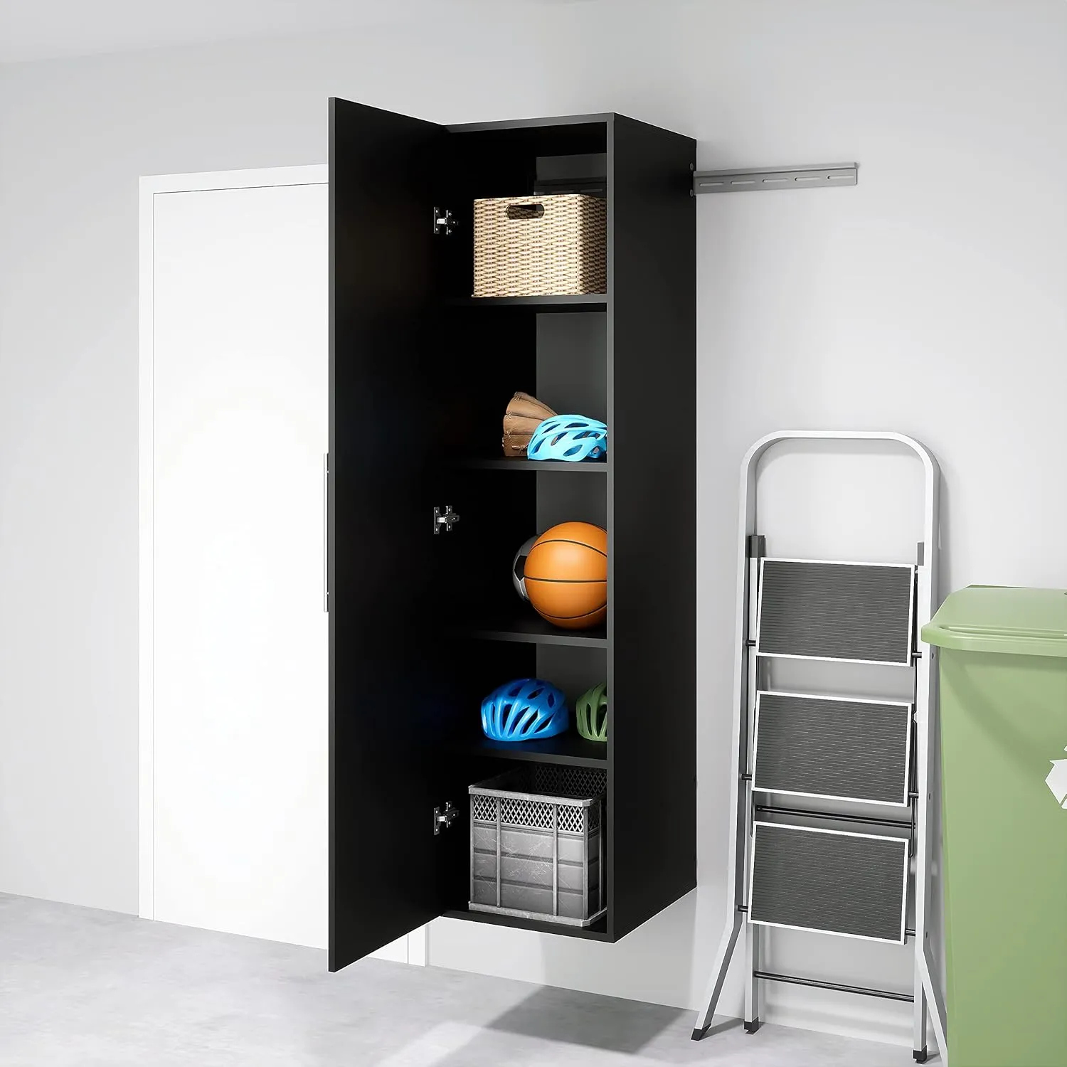 Prepac HangUps Narrow Wall Mounted Garage Storage Cabinet, Tall Storage Organizer Cabinet, 18" W x 72" H x 20" D, Black