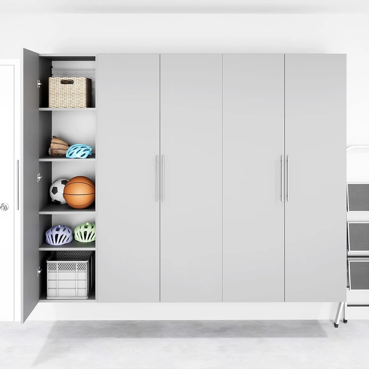 Prepac HangUps Narrow Wall Mounted Garage Storage Cabinet, Tall Storage Organizer Cabinet, 18" W x 72" H x 20" D, Light Gray