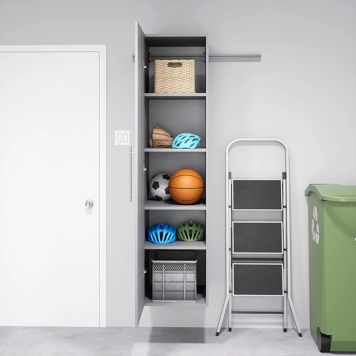 Prepac HangUps Narrow Wall Mounted Garage Storage Cabinet, Tall Storage Organizer Cabinet, 18" W x 72" H x 20" D, Light Gray