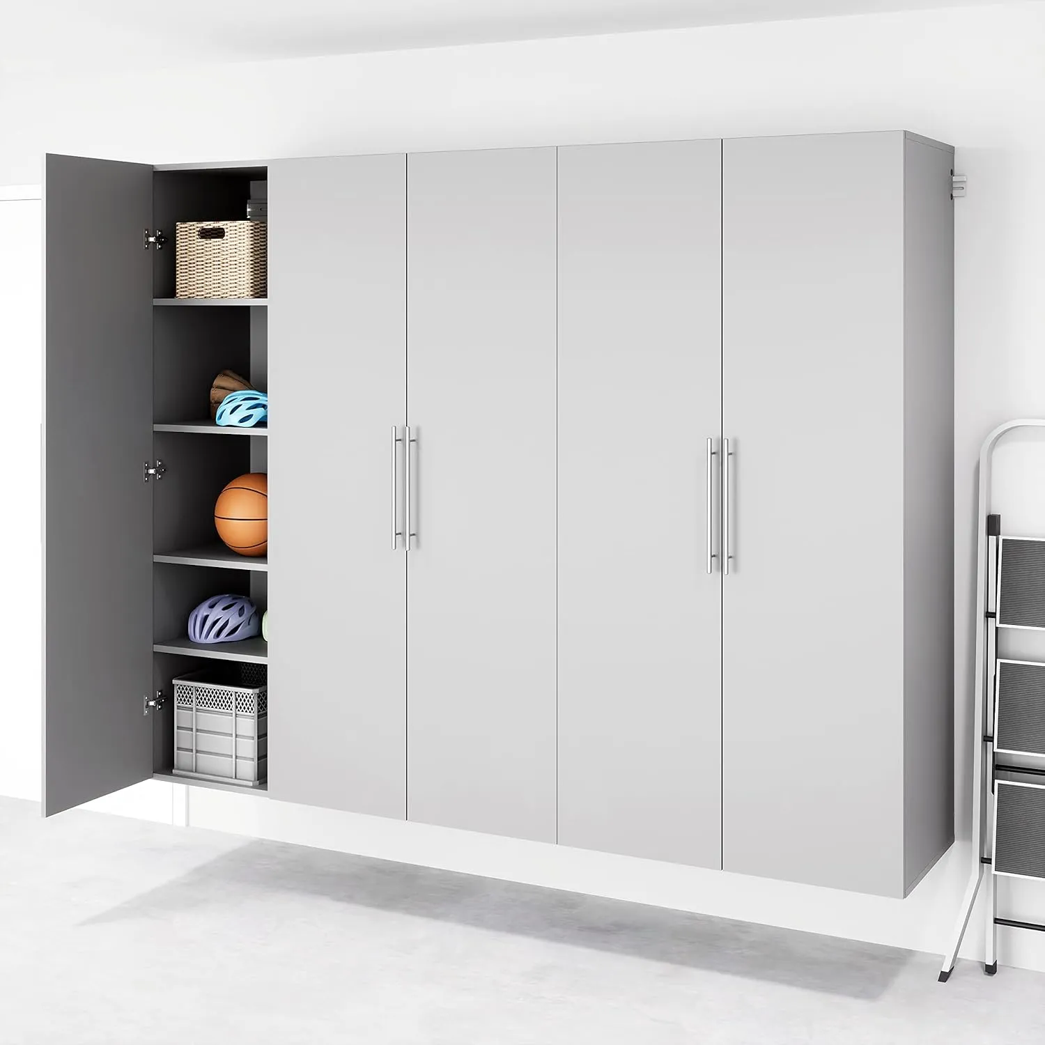 Prepac HangUps Narrow Wall Mounted Garage Storage Cabinet, Tall Storage Organizer Cabinet, 18" W x 72" H x 20" D, Light Gray