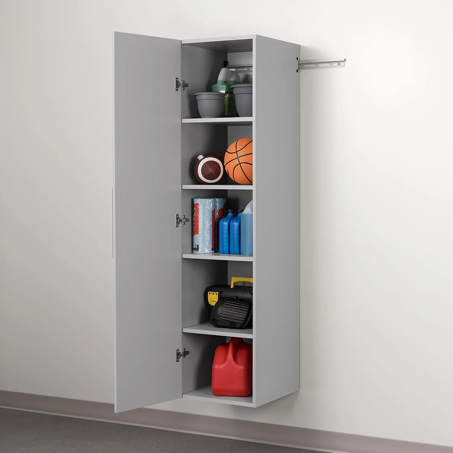 Prepac HangUps Narrow Wall Mounted Garage Storage Cabinet, Tall Storage Organizer Cabinet, 18" W x 72" H x 20" D, Light Gray