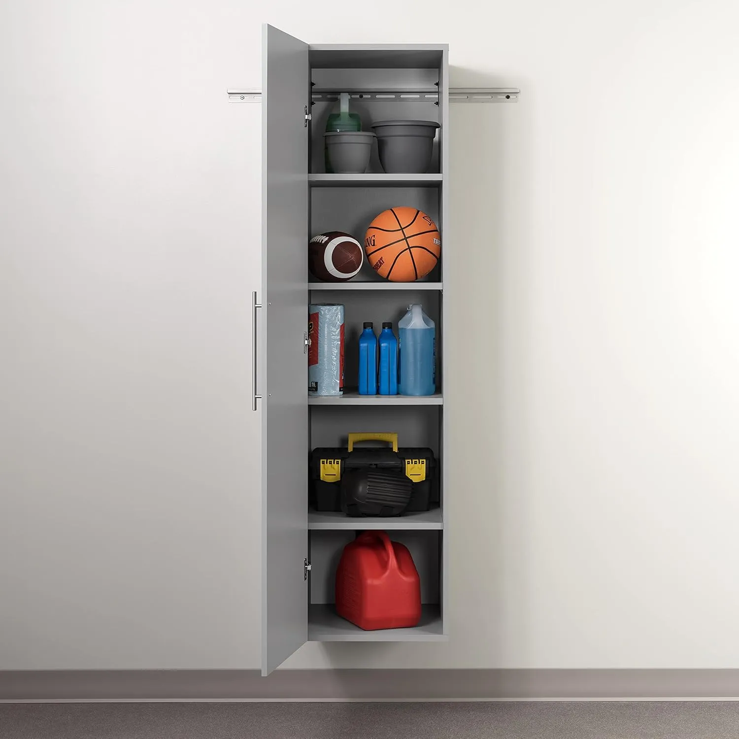 Prepac HangUps Narrow Wall Mounted Garage Storage Cabinet, Tall Storage Organizer Cabinet, 18" W x 72" H x 20" D, Light Gray