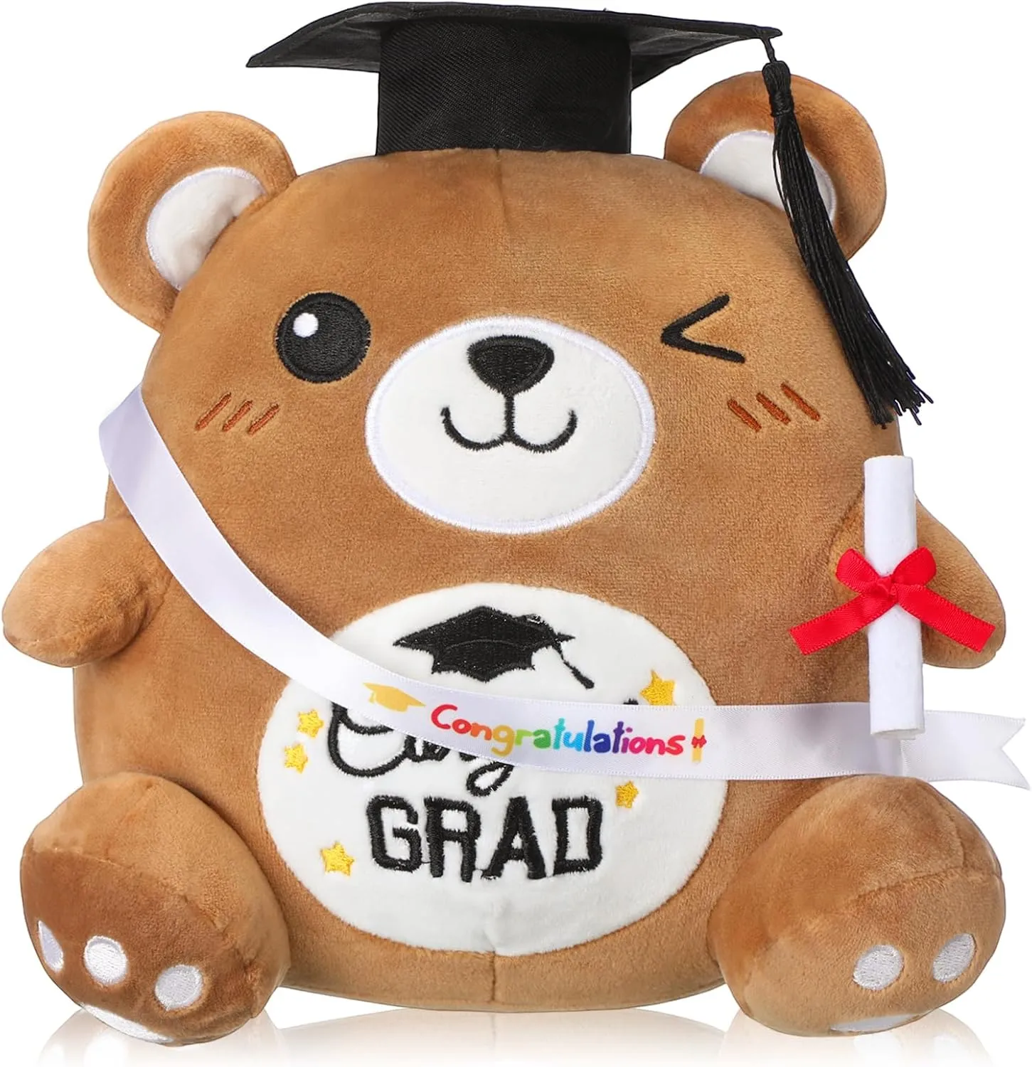 Preschool Graduation Plush 9.84 Inch Graduation Stuffed Animal with Cap Diploma Sash Kindergarten Plushie Pillow Toy Congratulations Grad Gifts for Boys Girls Kids(Bear)