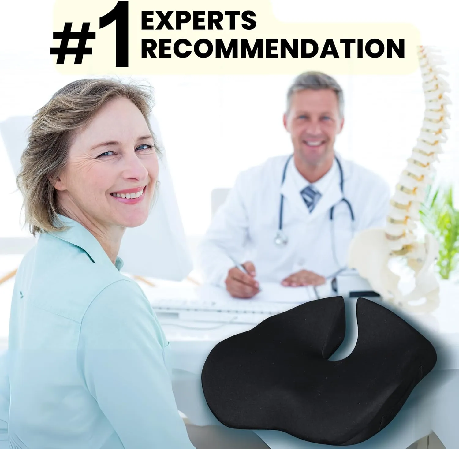 Pressure Relief Seat Cushion for Tailbone Pain – X Large Office Chair Cushion for Butt, Back Pain, Coccyx & Sciatica Pain Relief Pillow. Memory Foam Seat Cushions for Office Chairs. Extra Cover(Black)
