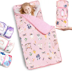 Primlect Toddler Nap Mat with Pillow and Blanket, Extra Large 55''x35'' Sleeping Bag, Washable, Light, Easy to Roll up, Perfect for Daycare, Preschool, Kindergarten, Travel, Boys and Girls (Fox)
