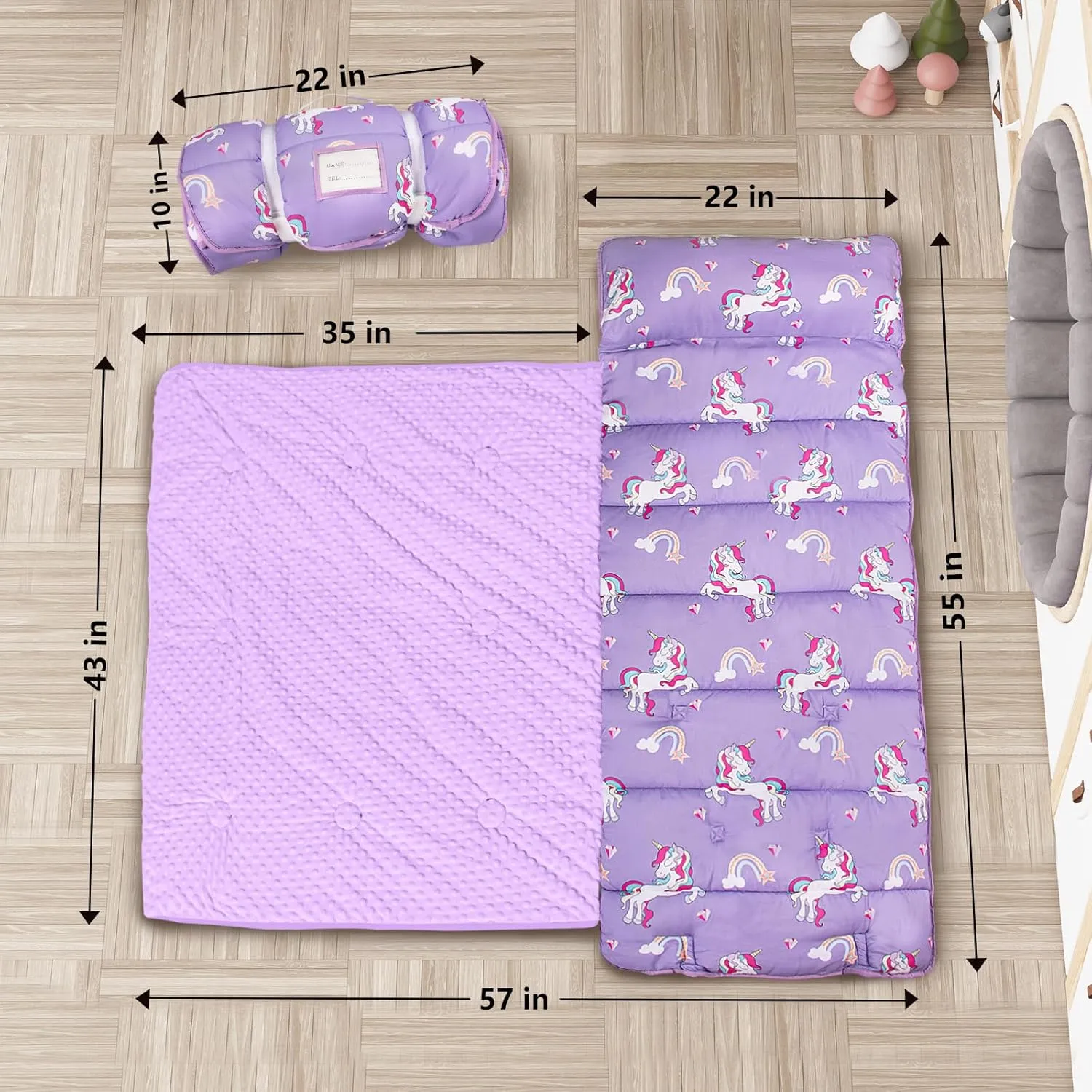 Primlect Toddler Nap Mat with Pillow and Blanket, Extra Large 55''x35'' Sleeping Bag, Washable, Light, Easy to Roll up, Perfect for Daycare, Preschool, Kindergarten, Travel, Boys and Girls (Unicorn)