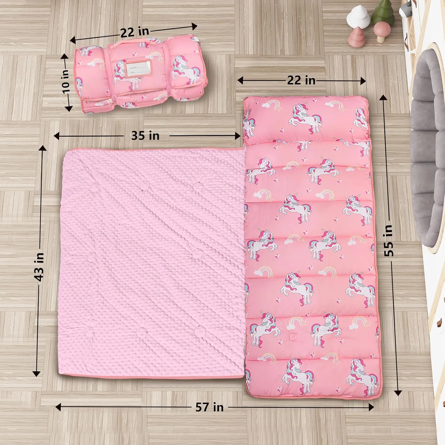 Primlect Toddler Nap Mat with Pillow and Blanket, Extra Large 55''x35'' Sleeping Bag, Washable, Light, Easy to Roll up, Perfect for Daycare, Preschool, Kindergarten, Travel, Boys and Girls (Unicorn)