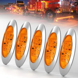 PSEQT 6.5'' Strobe Flash High/Low Lights Amber 3 Function Trailer LED Side Clearance Tail Marker Oval Lights 16LED Turn Signal Running Warining Lamp Waterproof for Truck Pickup Caravan RV Bus, 5Pcs