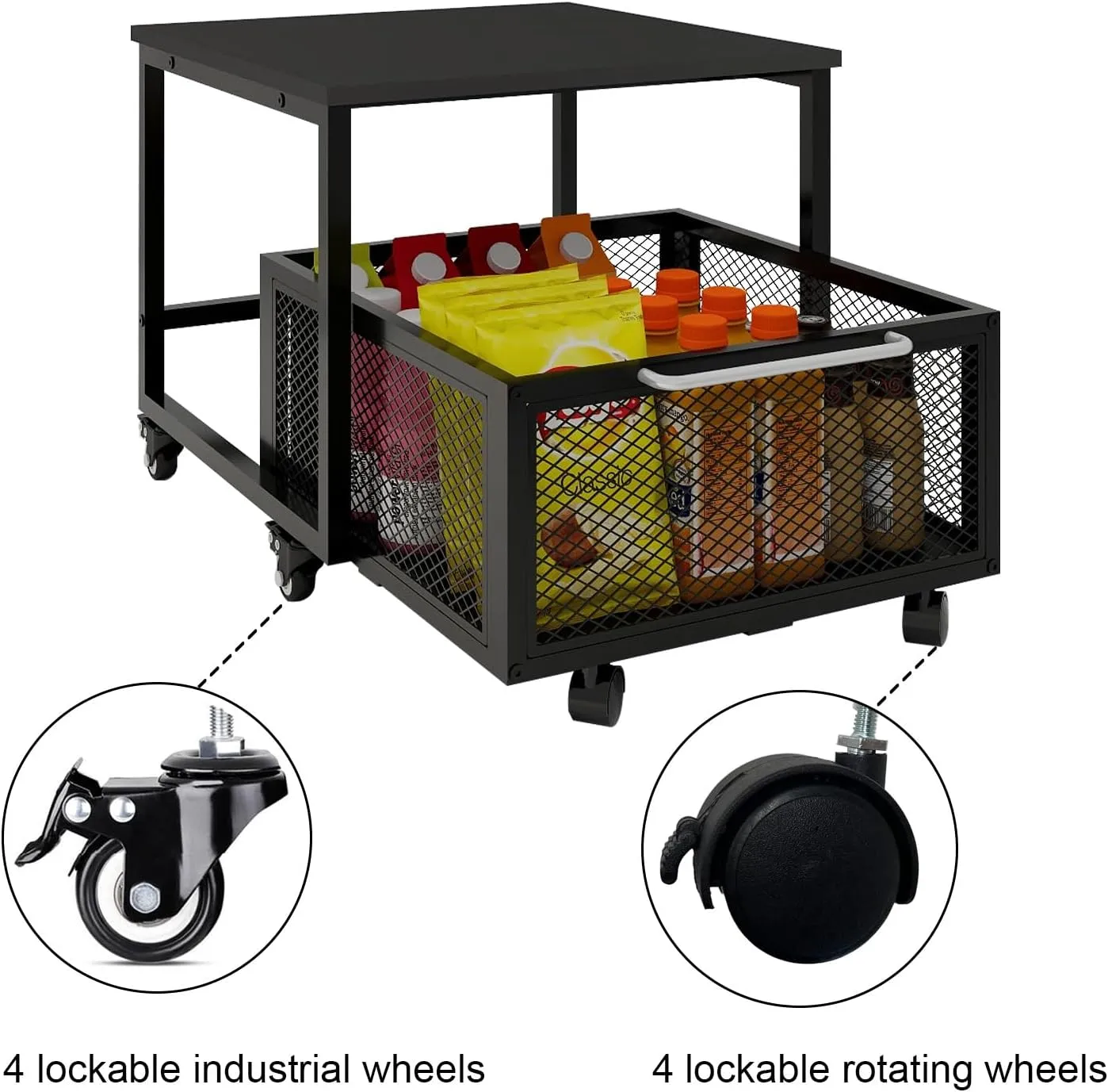 PUNCIA 19.7x19.7in Fridge Stand with Storage Mobile Beverage Refrigerator Stand for Coffee Bar Dorm Fridge Cart for Compact Refrigerator Mini Fridge Organizer with Drawer Basket for Home Office