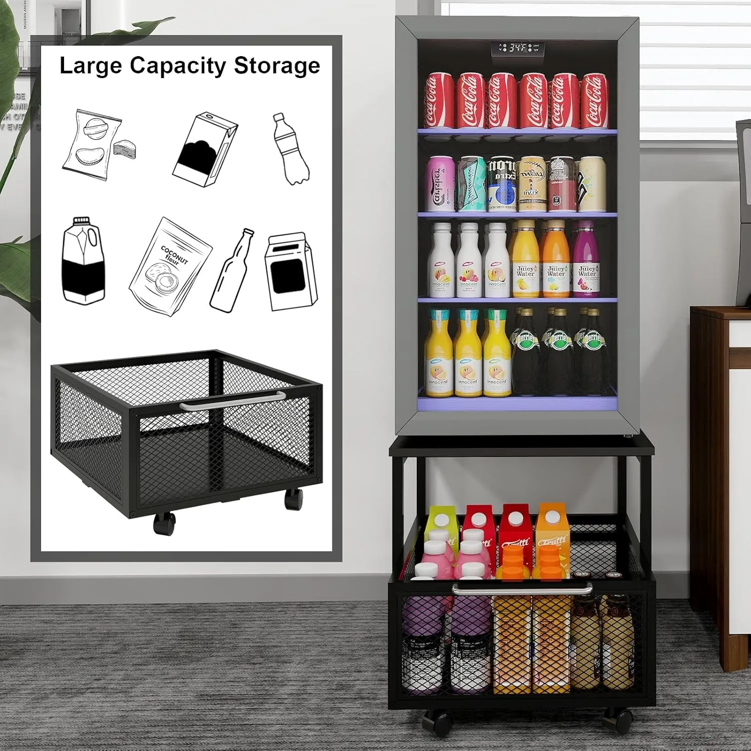 PUNCIA 19.7x19.7in Fridge Stand with Storage Mobile Beverage Refrigerator Stand for Coffee Bar Dorm Fridge Cart for Compact Refrigerator Mini Fridge Organizer with Drawer Basket for Home Office