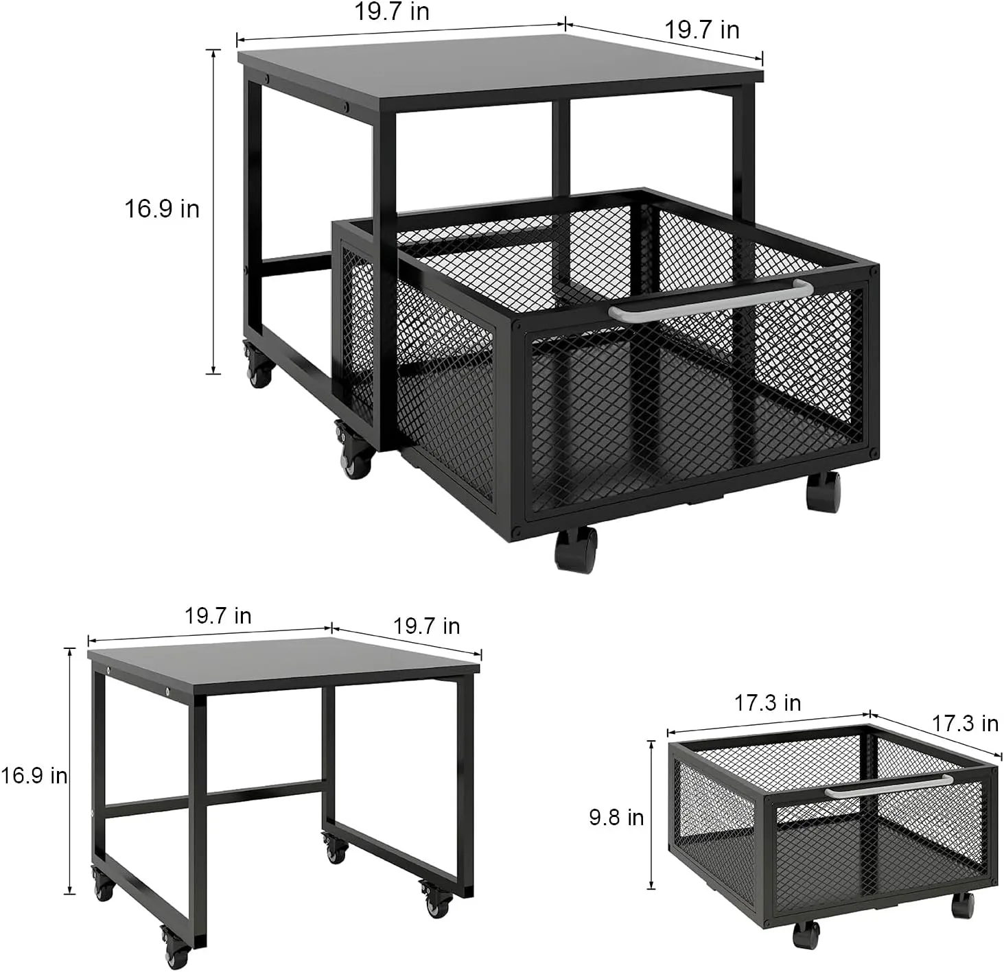 PUNCIA 19.7x19.7in Fridge Stand with Storage Mobile Beverage Refrigerator Stand for Coffee Bar Dorm Fridge Cart for Compact Refrigerator Mini Fridge Organizer with Drawer Basket for Home Office