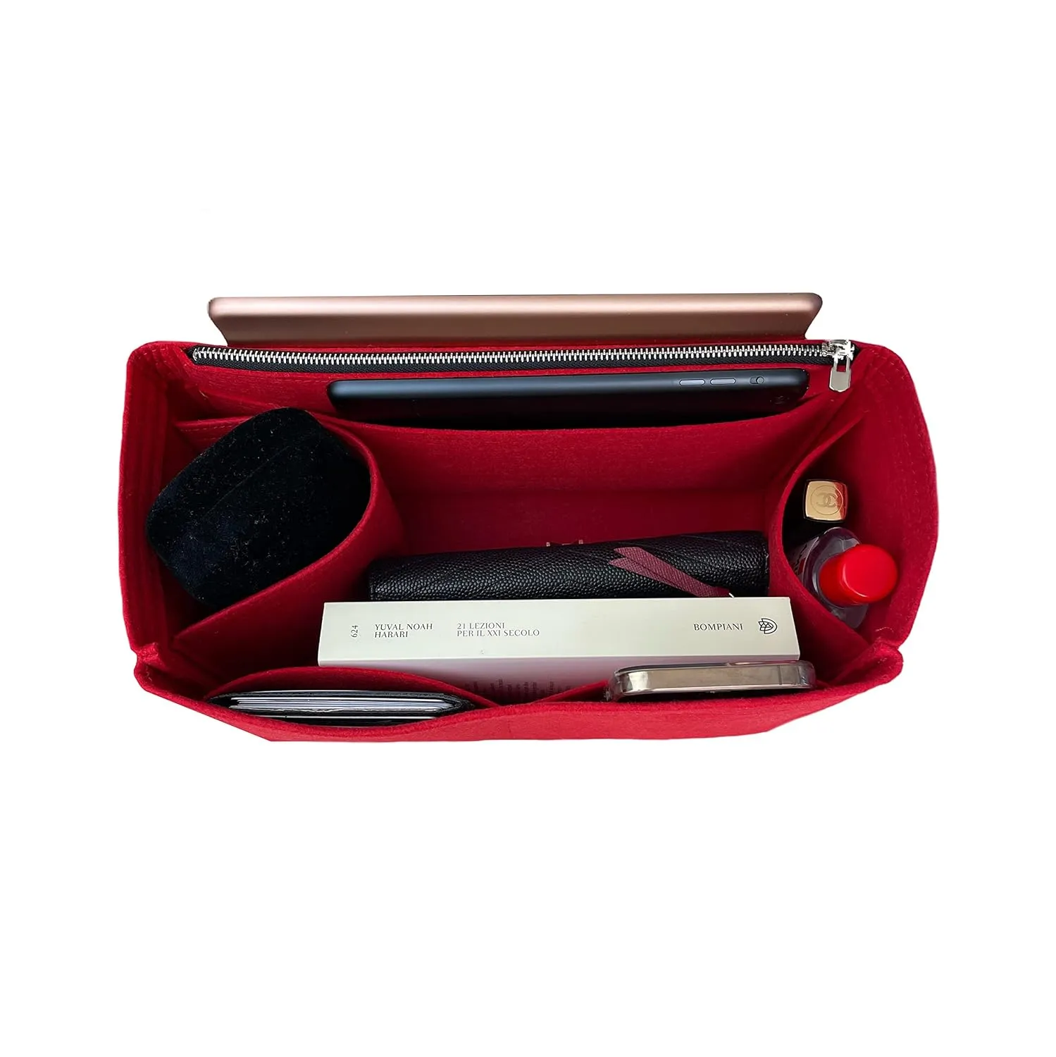 Purse Organizer for Neverfull BB with zipper, Lv Neverfull BB Bag Organizer, Neverfull BB Insert Handmade Snug Sturdy Felt with Gold Zipper (For Neverfull BB, Bubblegum)