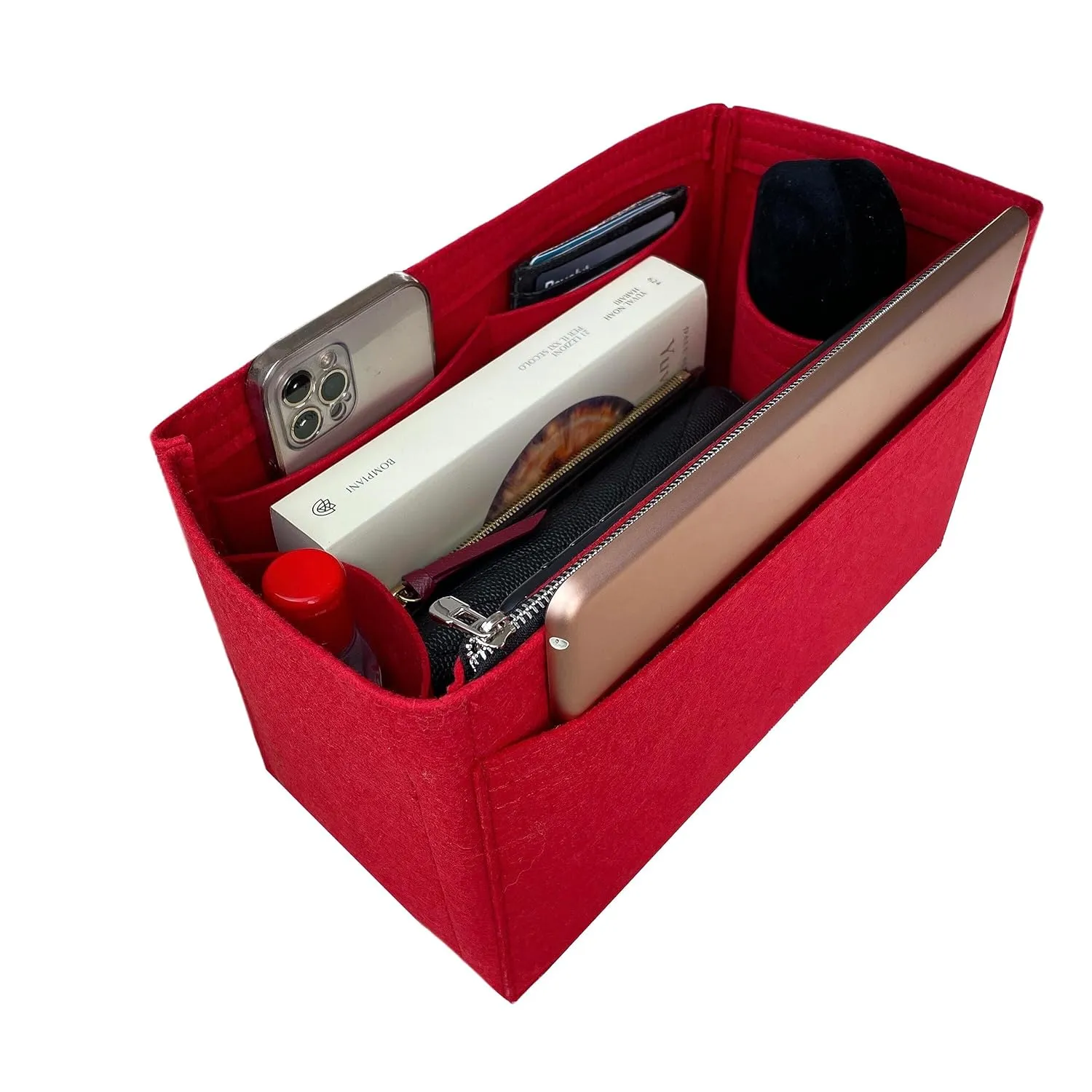 Purse Organizer for Neverfull BB with zipper, Lv Neverfull BB Bag Organizer, Neverfull BB Insert Handmade Snug Sturdy Felt with Gold Zipper (For Neverfull BB, Bubblegum)