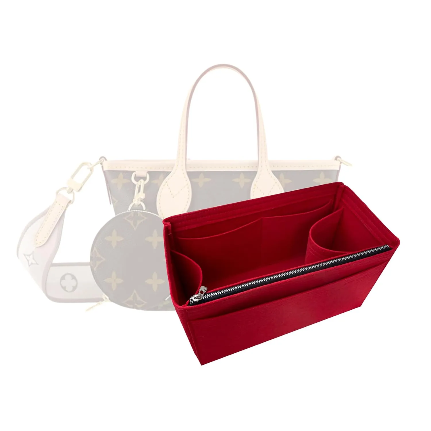 Purse Organizer for Neverfull BB with zipper, Lv Neverfull BB Bag Organizer, Neverfull BB Insert Handmade Snug Sturdy Felt with Gold Zipper (For Neverfull BB, Bubblegum)