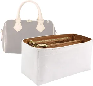 Purse Organizer Insert for handbag，Dupont paper Ultra-Light weight Bag Organizer Insert for LV Speedy 20 Waterproof (Small-white brown)