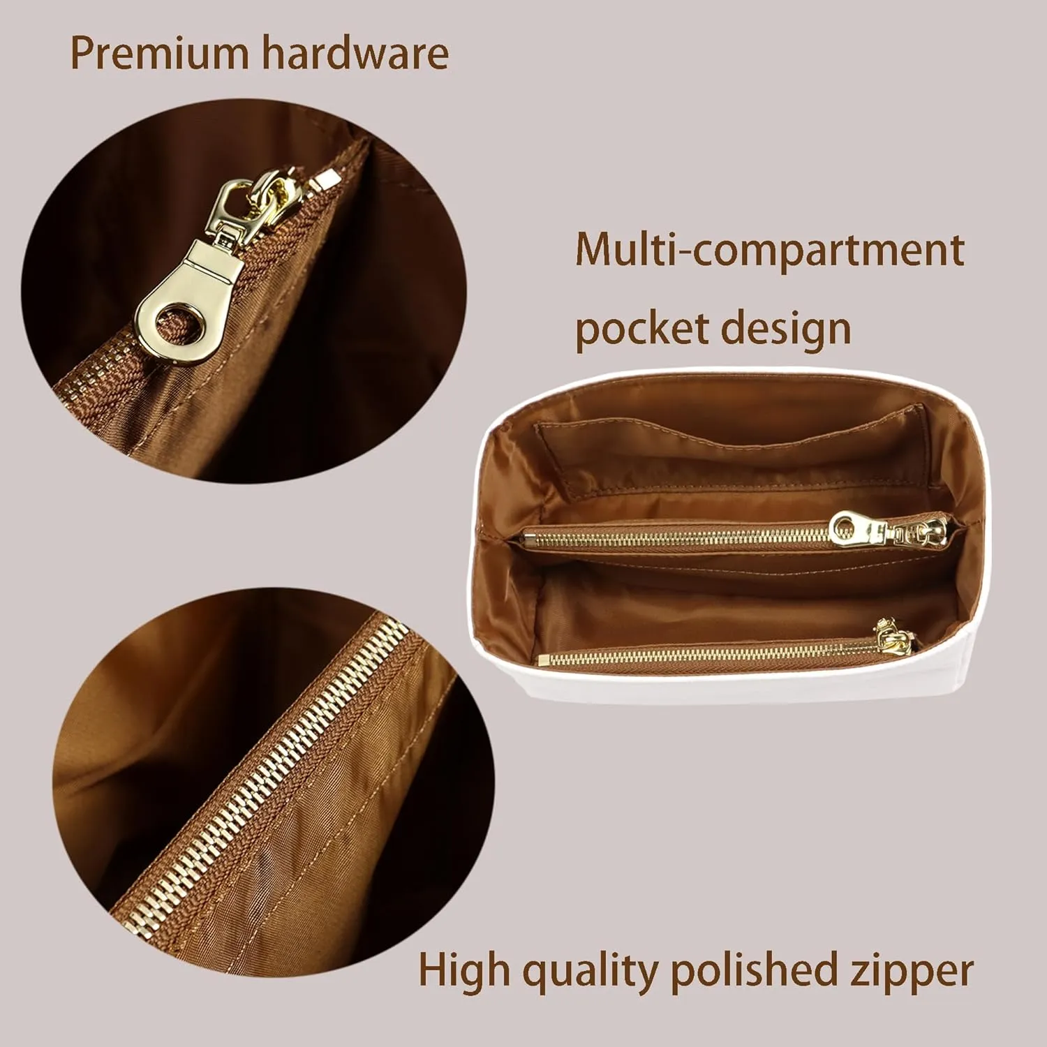 Purse Organizer Insert for handbag，Dupont paper Ultra-Light weight Bag Organizer Insert for LV Speedy 20 Waterproof (Small-white brown)