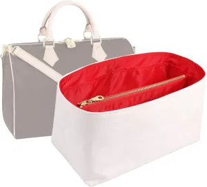 Purse Organizer Insert for handbag，Dupont paper Ultra-Light weight Bag Organizer Insert for LV Speedy 30 Waterproof (Large-white red)