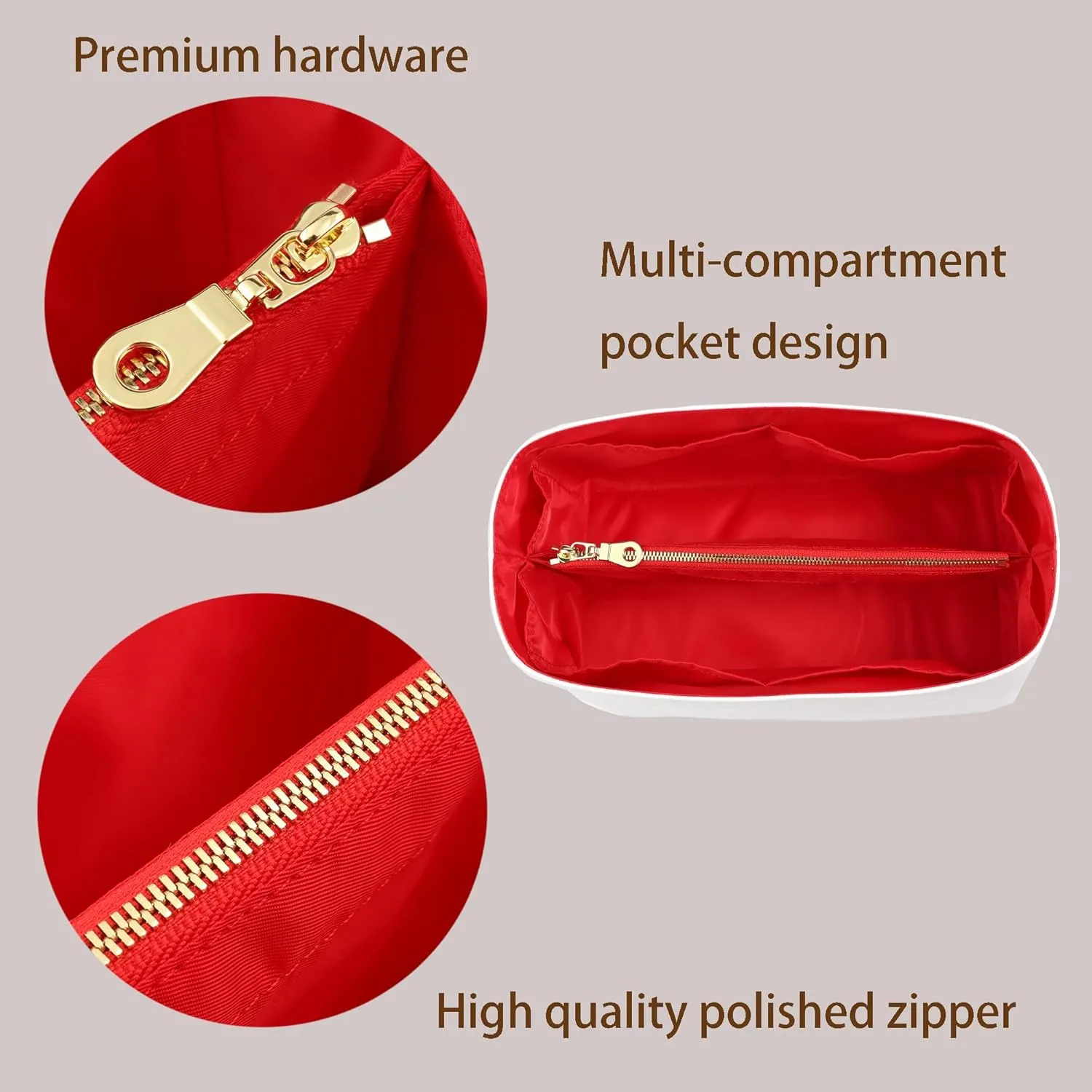 Purse Organizer Insert for handbag，Dupont paper Ultra-Light weight Bag Organizer Insert for LV Speedy 30 Waterproof (Large-white red)