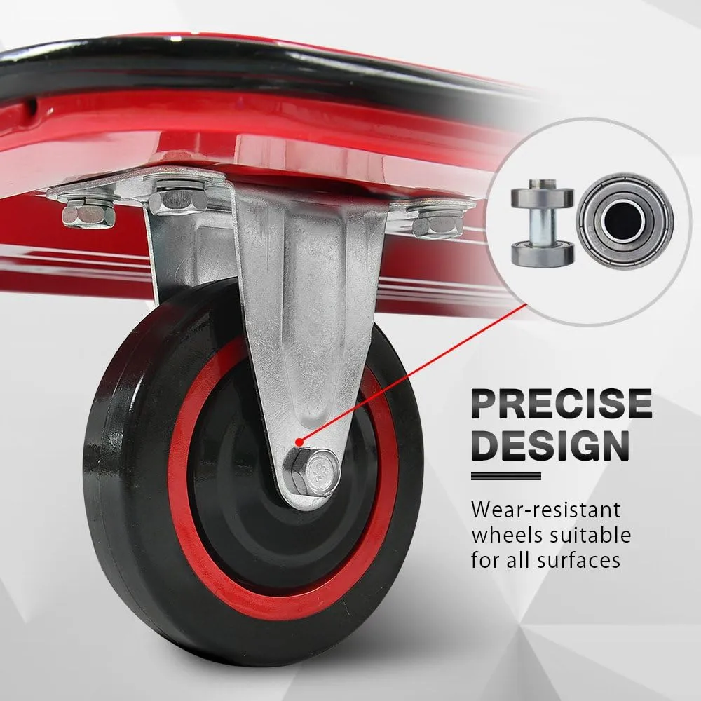 Push Cart Dolly by Wellmax, Moving Platform Hand Truck, Foldable for Easy Storage and 360 Degree Swivel Wheels with 330lb Weight Capacity, Red Color