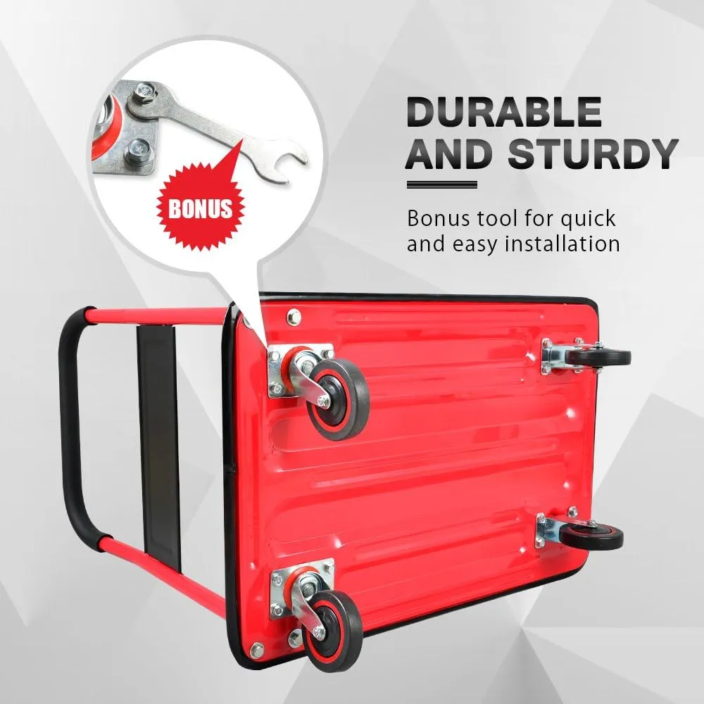 Push Cart Dolly by Wellmax, Moving Platform Hand Truck, Foldable for Easy Storage and 360 Degree Swivel Wheels with 330lb Weight Capacity, Red Color