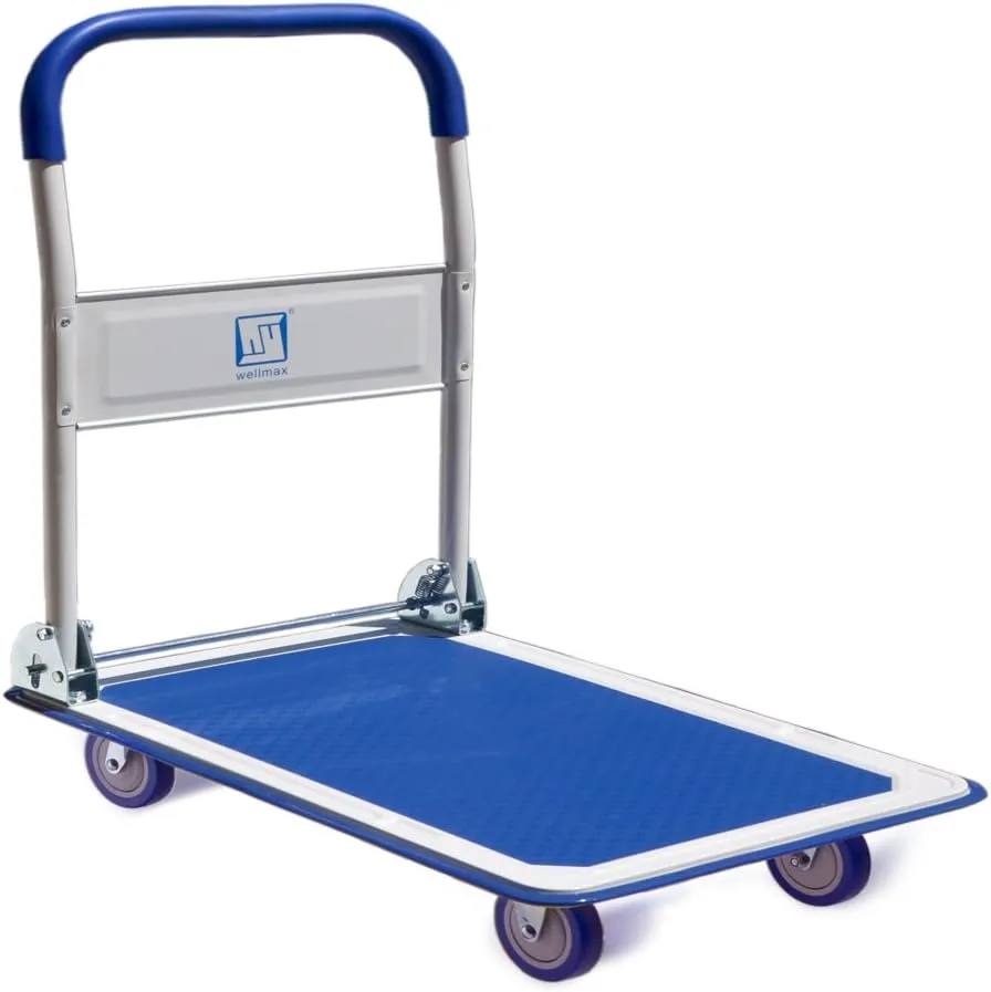 Push Cart Dolly by Wellmax, Moving Platform Hand Truck, Foldable for Easy Storage and 360 Degree Swivel Wheels with 660lb Weight Capacity, Blue Color