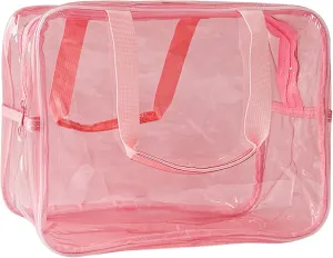 PVC Clear Pure Color Transparent Large Zipper Cosmetic Pouch Travel Makeup Cosmetic Bag with Handle for Travel Bathroom Toiletry Organizer (Light Pink)