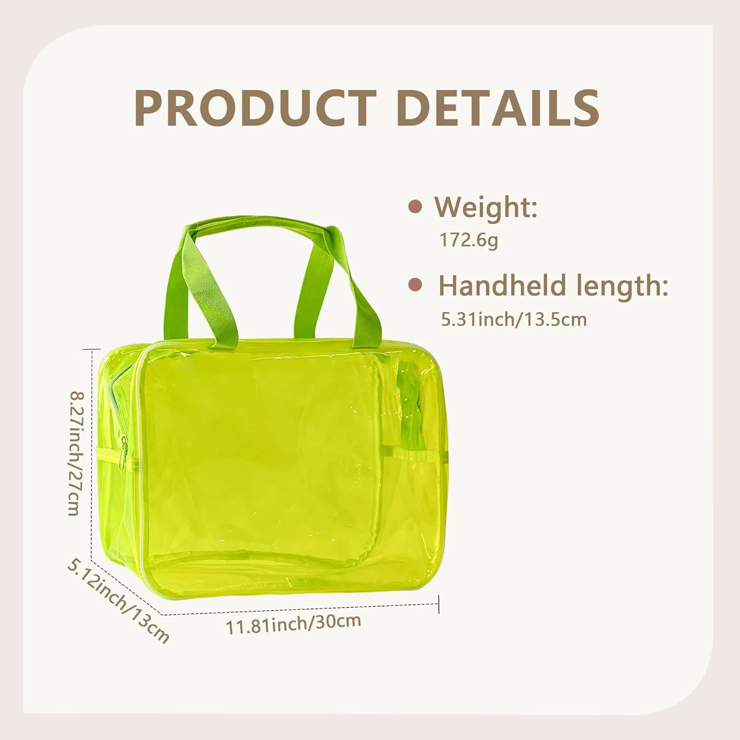 PVC Clear Pure Color Transparent Large Zipper Cosmetic Pouch Travel Makeup Cosmetic Bag with Handle for Travel Bathroom Toiletry Organizer (Light Pink)