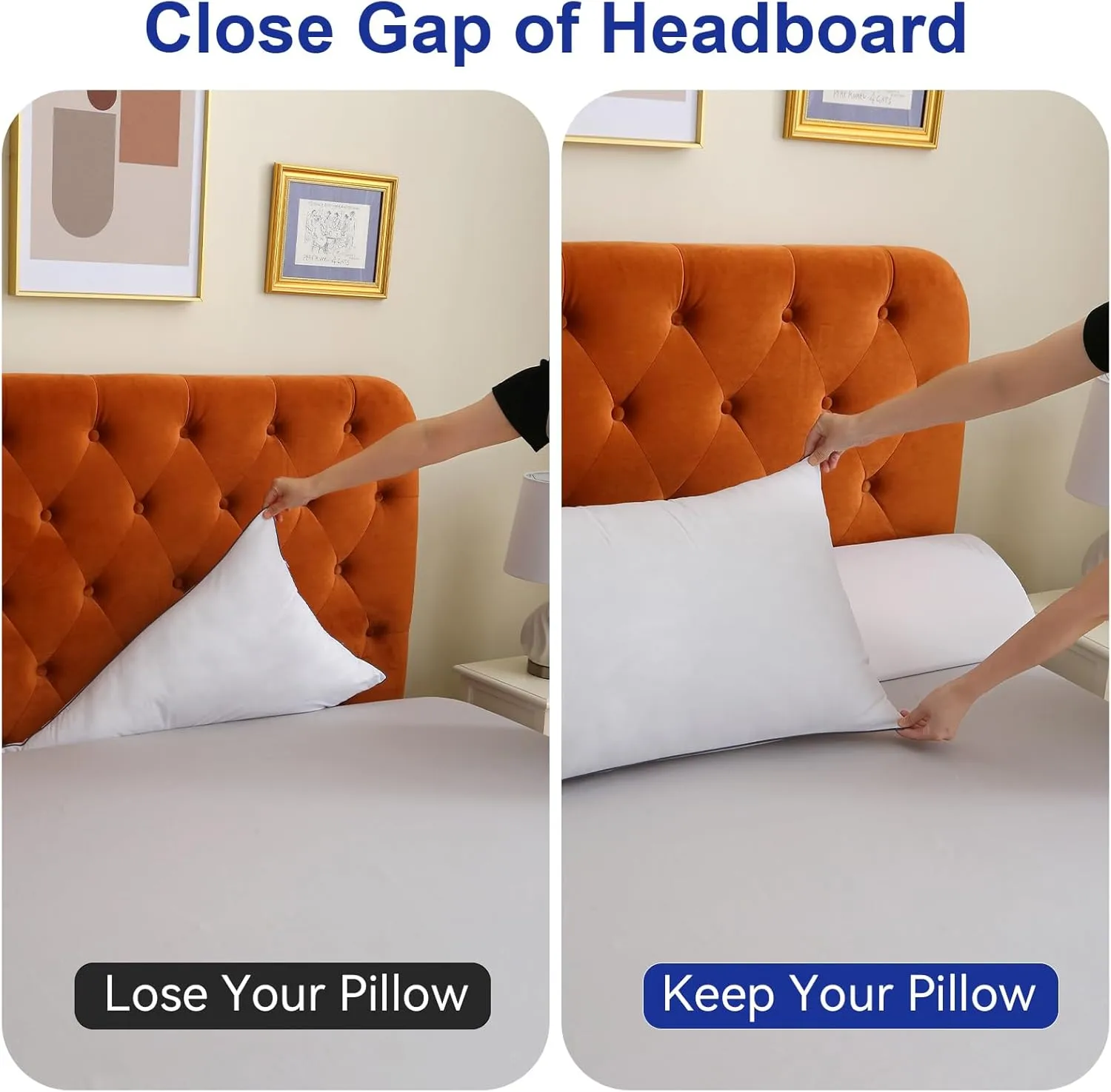 Queen Bed Wedge Pillow Headboard (60"x10"x6"), Bed Mattress Gap Filler Close The Gap (0-6 in) with 2 Pockets