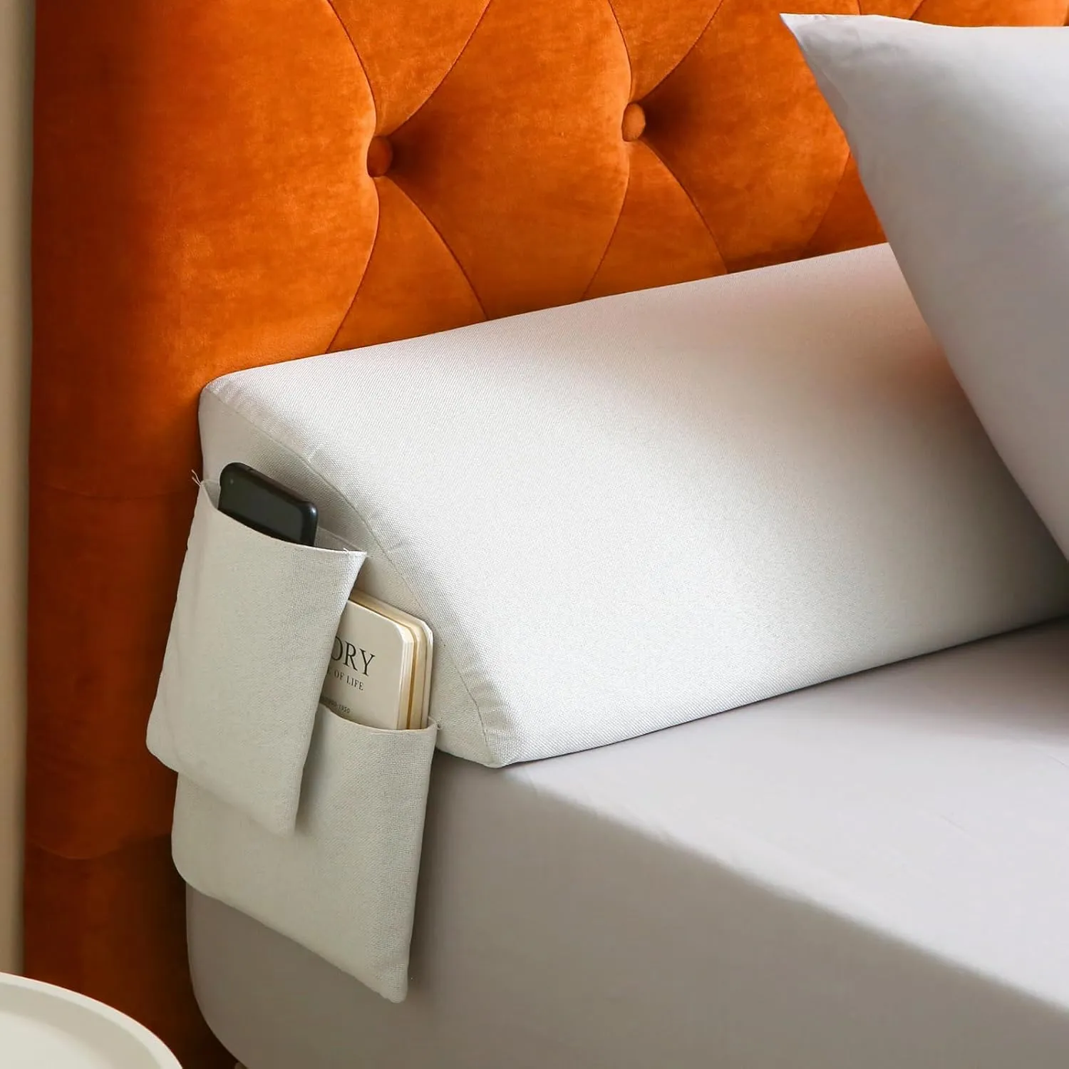 Queen Bed Wedge Pillow Headboard (60"x10"x6"), Bed Mattress Gap Filler Close The Gap (0-6 in) with 2 Pockets