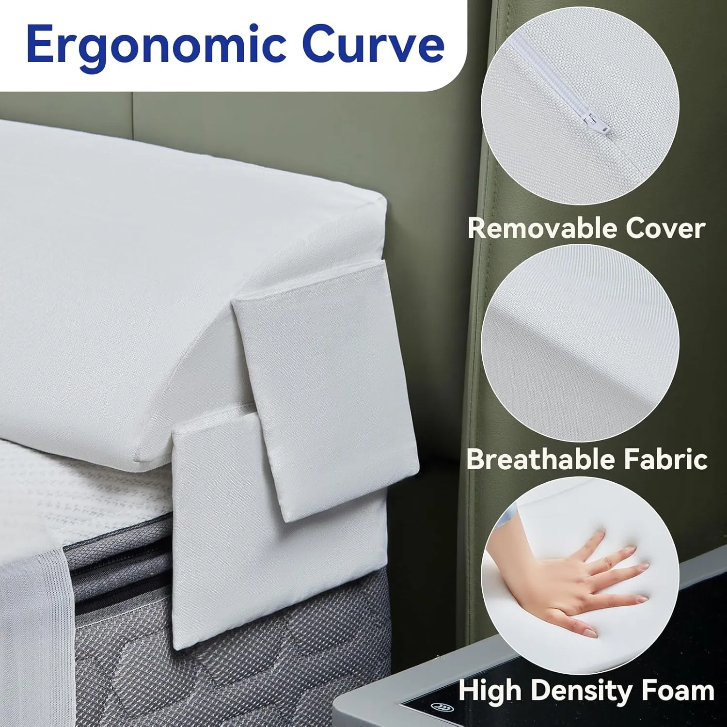 Queen Bed Wedge Pillow Headboard (60"x10"x6"), Bed Mattress Gap Filler Close The Gap (0-6 in) with 2 Pockets